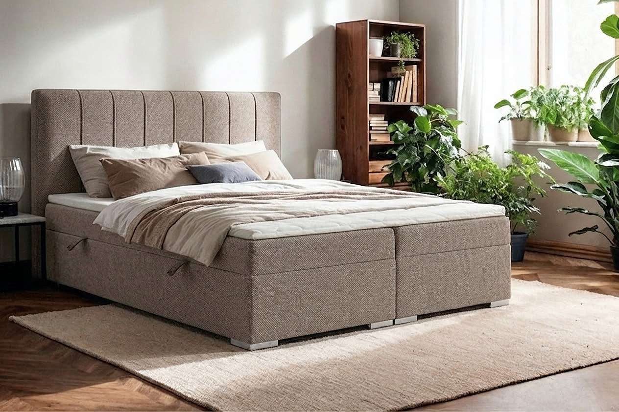 Home affaire Boxbett GALLIPOL mit Bettkästen, Matratze und Topper, Breite 140/160/180/200cm (Doppelbet mit Kopfteil), Stauraumbett mit Bonnell- oder Taschenfederkernmatratze (H2, H3)