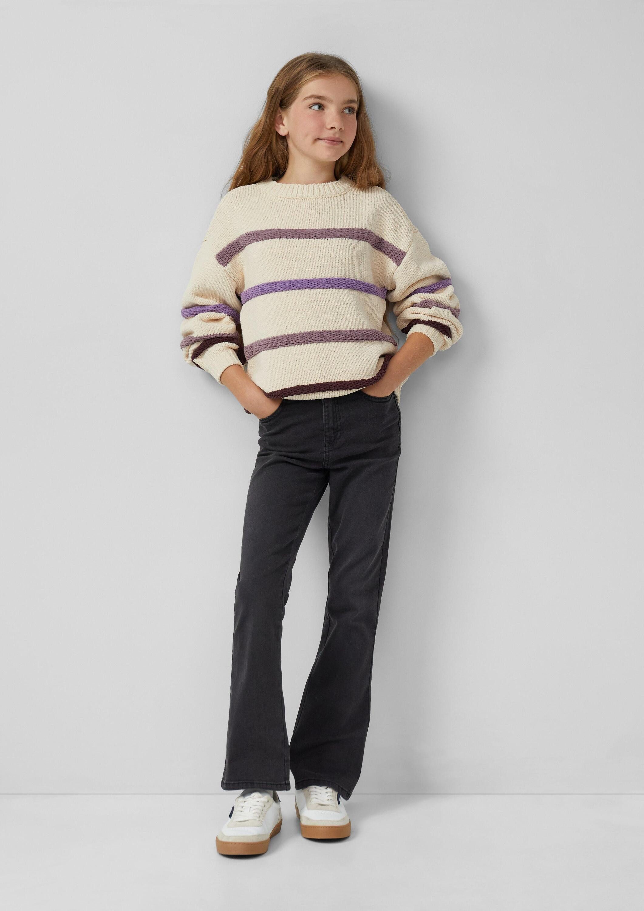 s.Oliver Longpullover Strickpullover Gestreifter Strickpullover aus Chenille im Loose Fit