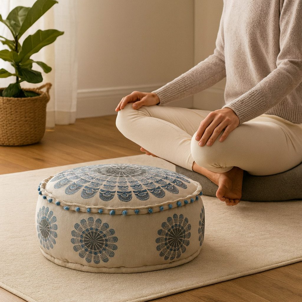 Marrakesch Orient & Mediterran Interior Pouf Pouf Garet Blau, runder Baumwo günstig online kaufen