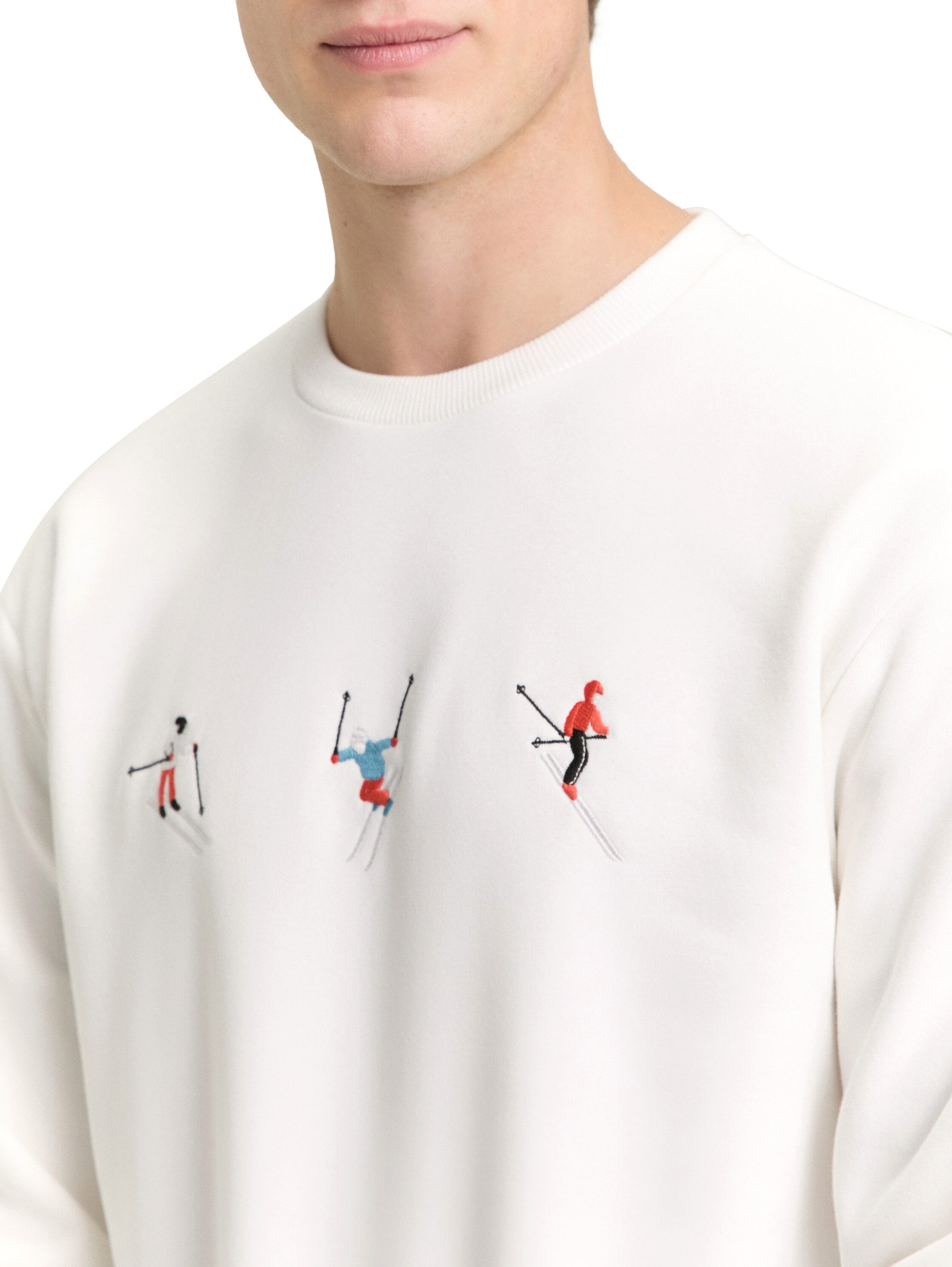 TOM TAILOR Denim Sweater mit Ski-Motiven bestickt