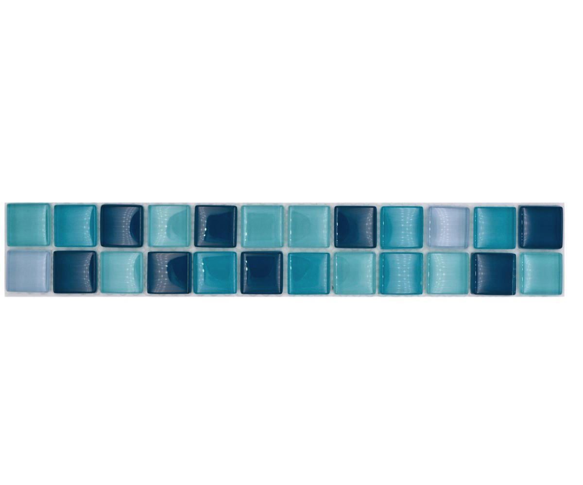 Mosani Fliesen-Bordüre Mosaik Borde Bordüre Glasmosaik Mosaikfliese blau petrol türkis