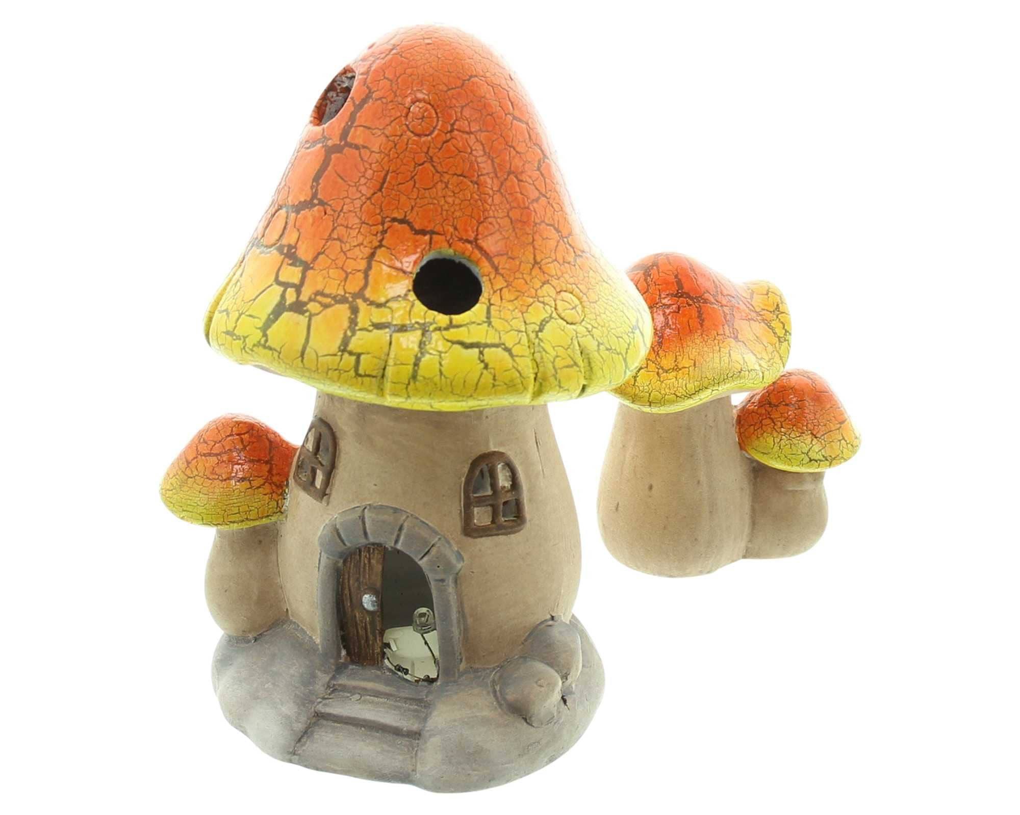 Dekoleidenschaft LED Dekofigur "Pilzhaus" Terracotta Herbstdeko, Pilze mit Beleuchtung, Pilzdeko, Pilzhäuschen, Herbst Deko, Leuchtdeko kabellos