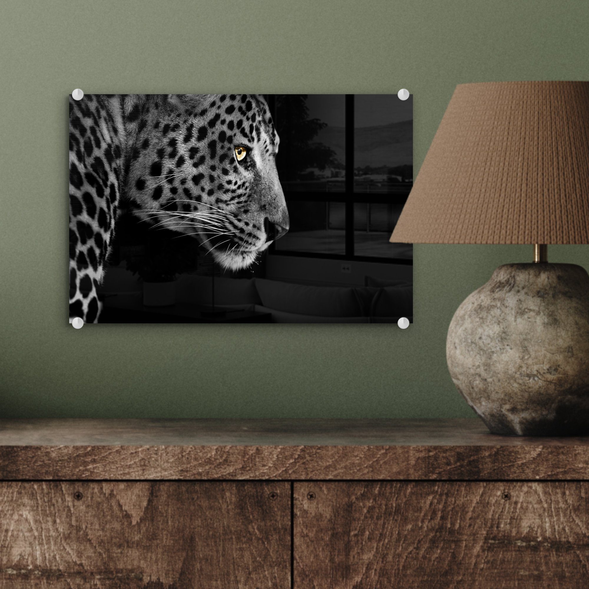 MuchoWow Acrylglasbild Leopard - Pelz, Schwarz auf Bilder Glas - - - Wandbild Wanddekoration auf Foto St), Weiß (1 - Glas - Glasbilder