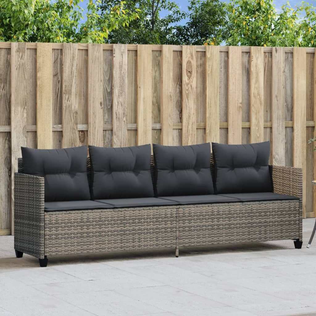 vidaXL Gartenliege Sonnenliege mit Kissen Grau Poly Rattan, 1 St.