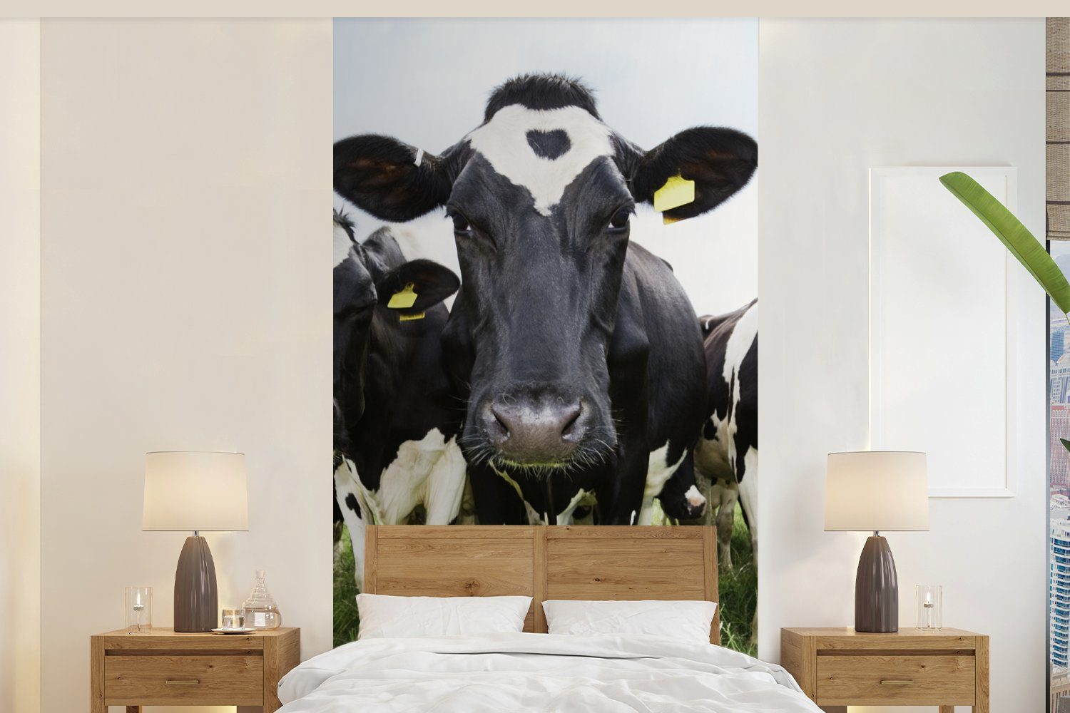 MuchoWow Fototapete Kühe - Gras - Frühling - Tiere - Wiese - Bauernhof, Matt, bedruckt, (2 St), Vliestapete für Wohnzimmer Schlafzimmer Küche, Fototapete