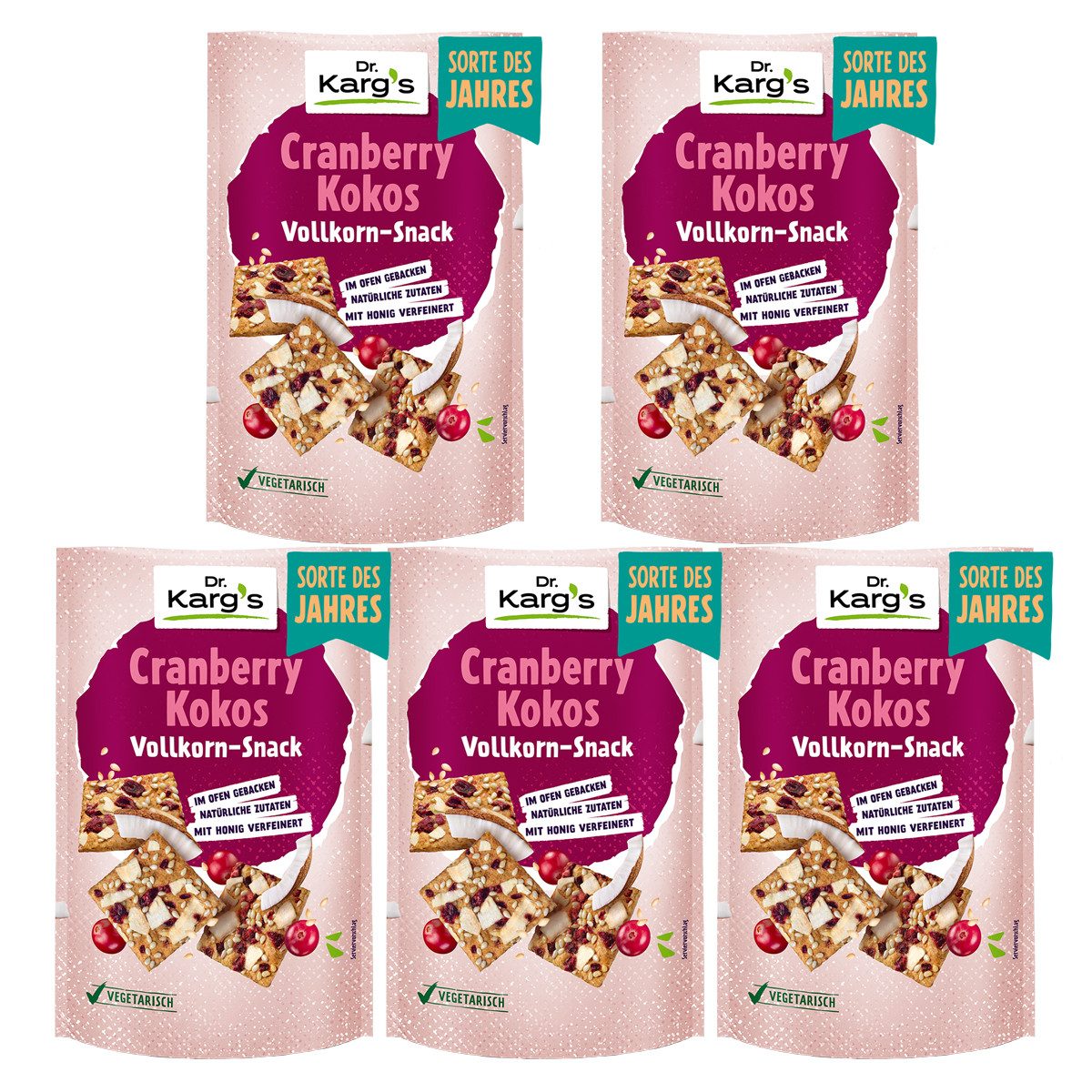 Dr. Kargs Knabberei, Dr. Kargs Cranberry Kokos Vollkorn Snack nussig knusprig 110g 5er Pack