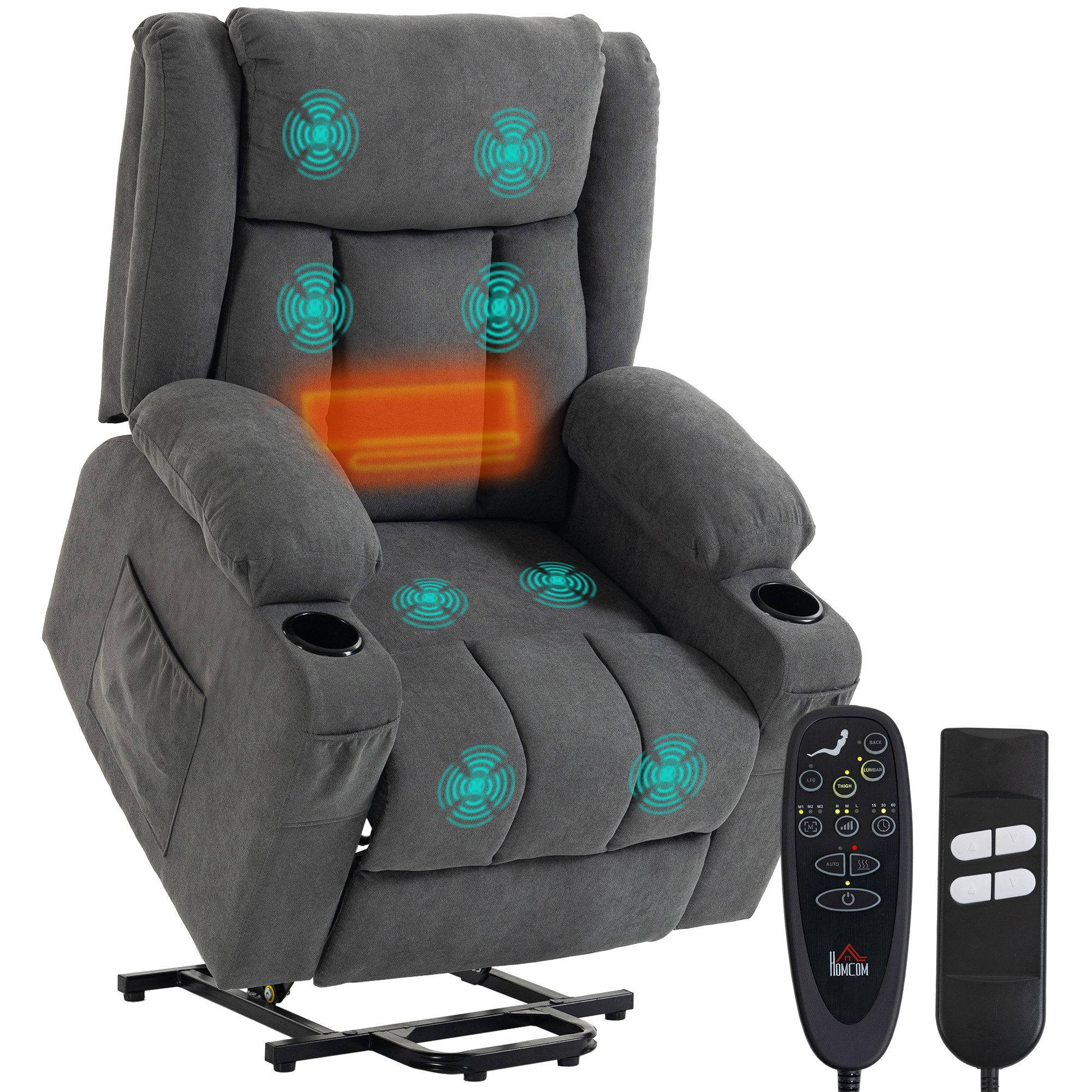 HOMCOM Relaxsessel Aufstehsessel mit Massage und Heizung, Dual-Motor, Dunkelgrau (Set, 1-St., 1), 2 Motoren, Aufstehhilfe, Massage, Wärme – Bild 2 von 5