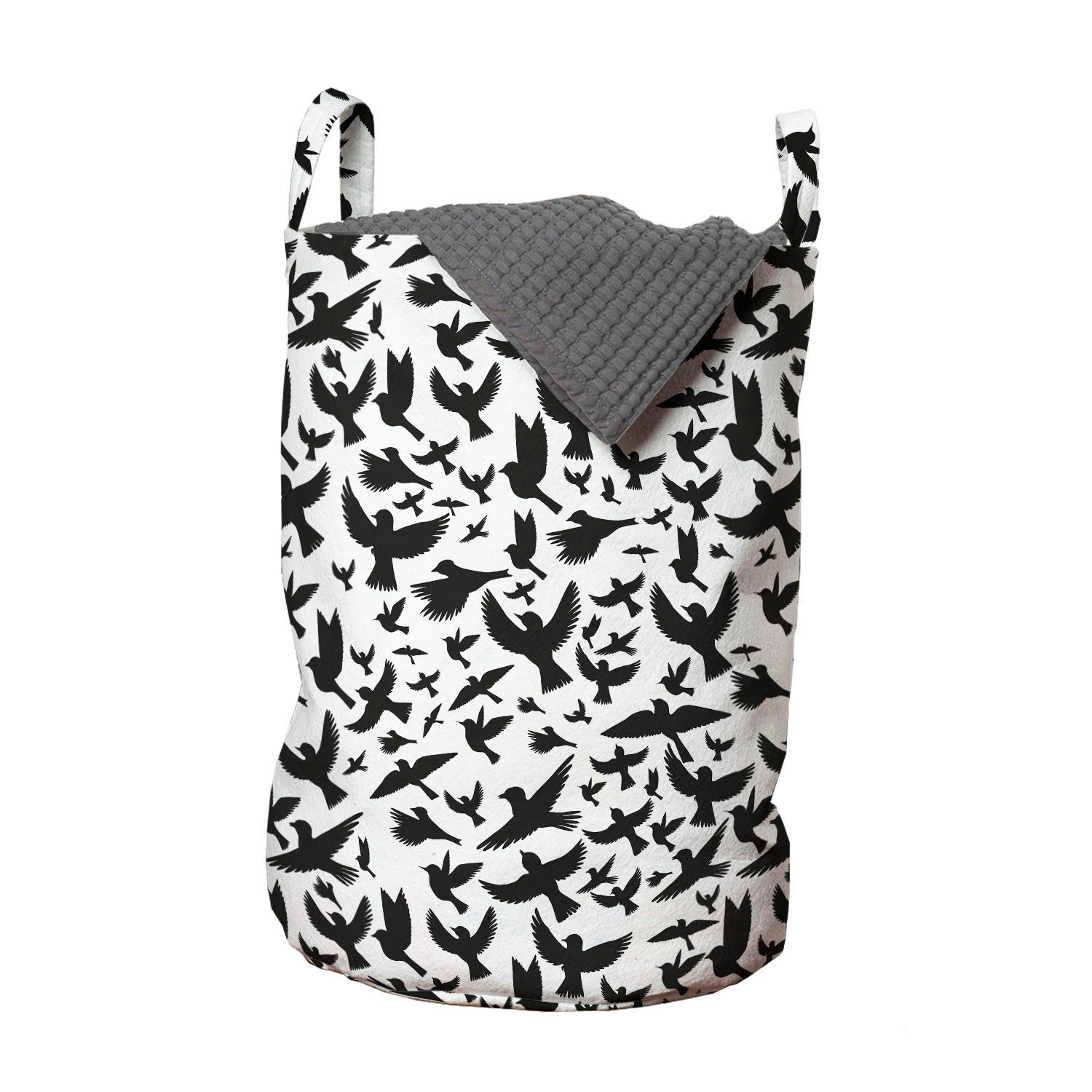 Abakuhaus Wäschesäckchen Wäschekorb mit Griffen Kordelzugverschluss für Waschsalons, Schwarze Krähe Flying Birds Einfachheit