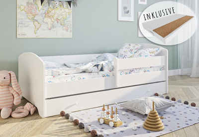 Kids Collective Kinderbett Komplettbett 70x140 cm, 80x160 cm mit Matratze und Schublade, hohe Stabilität, Bettkasten, viel Stauraum, weiß, 140 x 70 cm