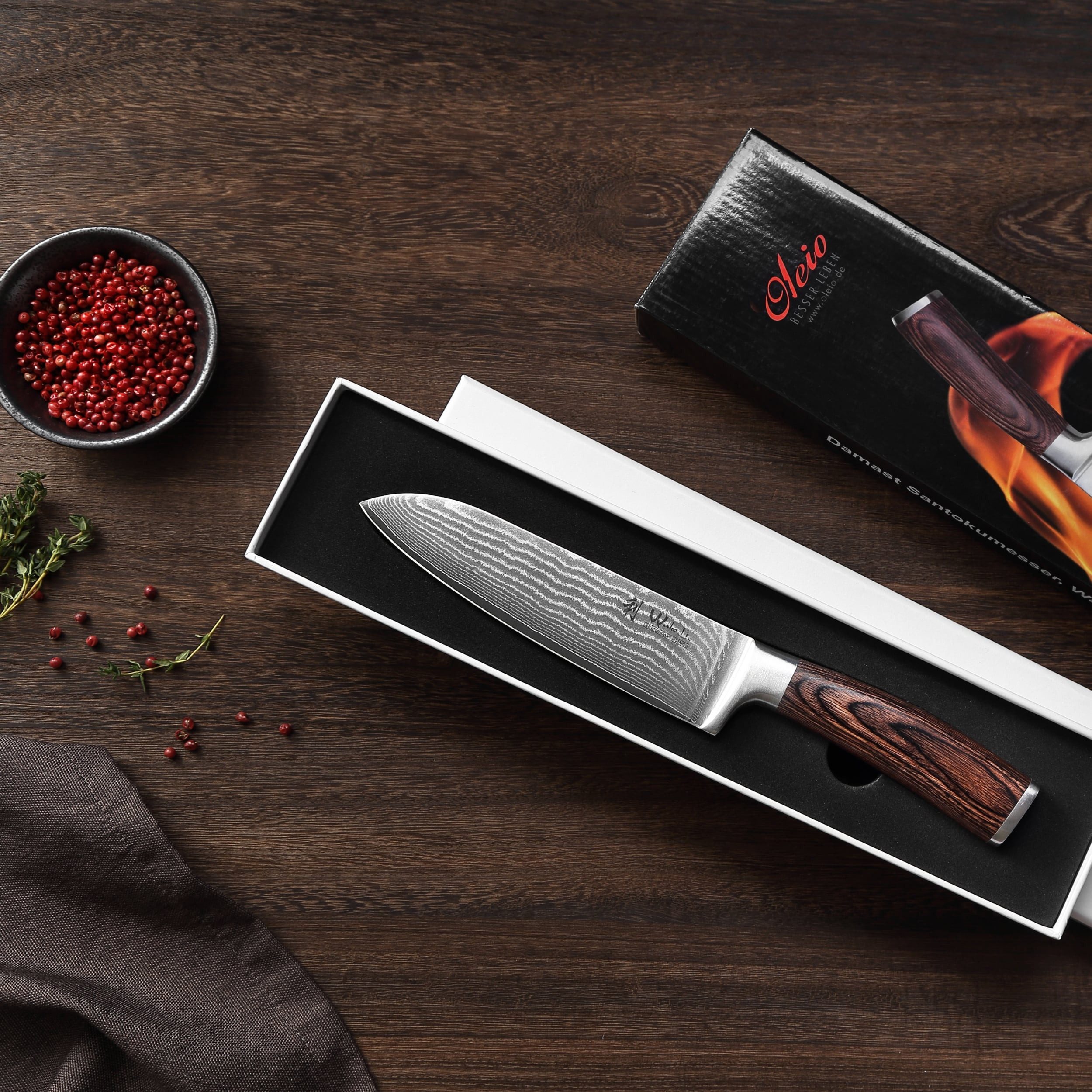 Wakoli Santokumesser EDIB Damast Santoku Messer I Küchenmesser Kochmesser I 17cm Klinge, Aus 67 Lagen Damaststahl, VG10 Kern, Pakkaholzgriff, inkl. Geschenkbox