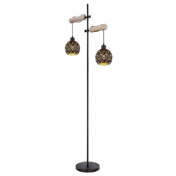 Globo Stehlampe, Leuchtmittel nicht inklusive, Stehleuchte K9 Kristalle Schirme innen gold höhenverstellbar Holz