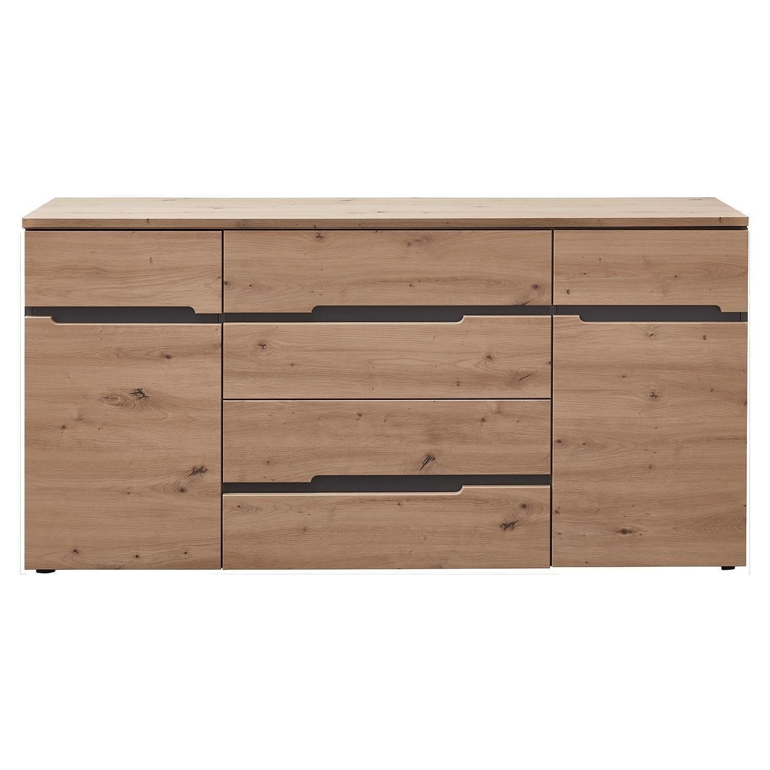 Innostyle Sideboard MEMPHIS, Artisan Eiche Dekor, Graphitgrau, 2 Türen, 3 Schubladen, B 165 x H 82 x T 44 cm