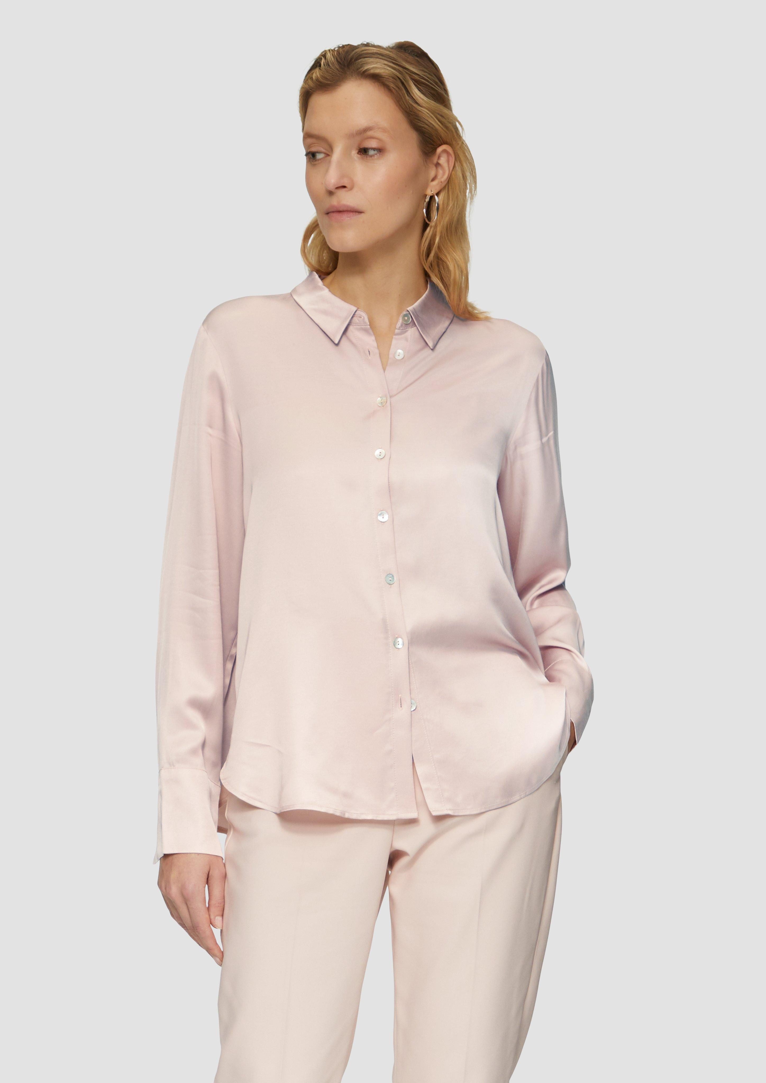 Langarmbluse Satinierte Longbluse mit Falten-Details