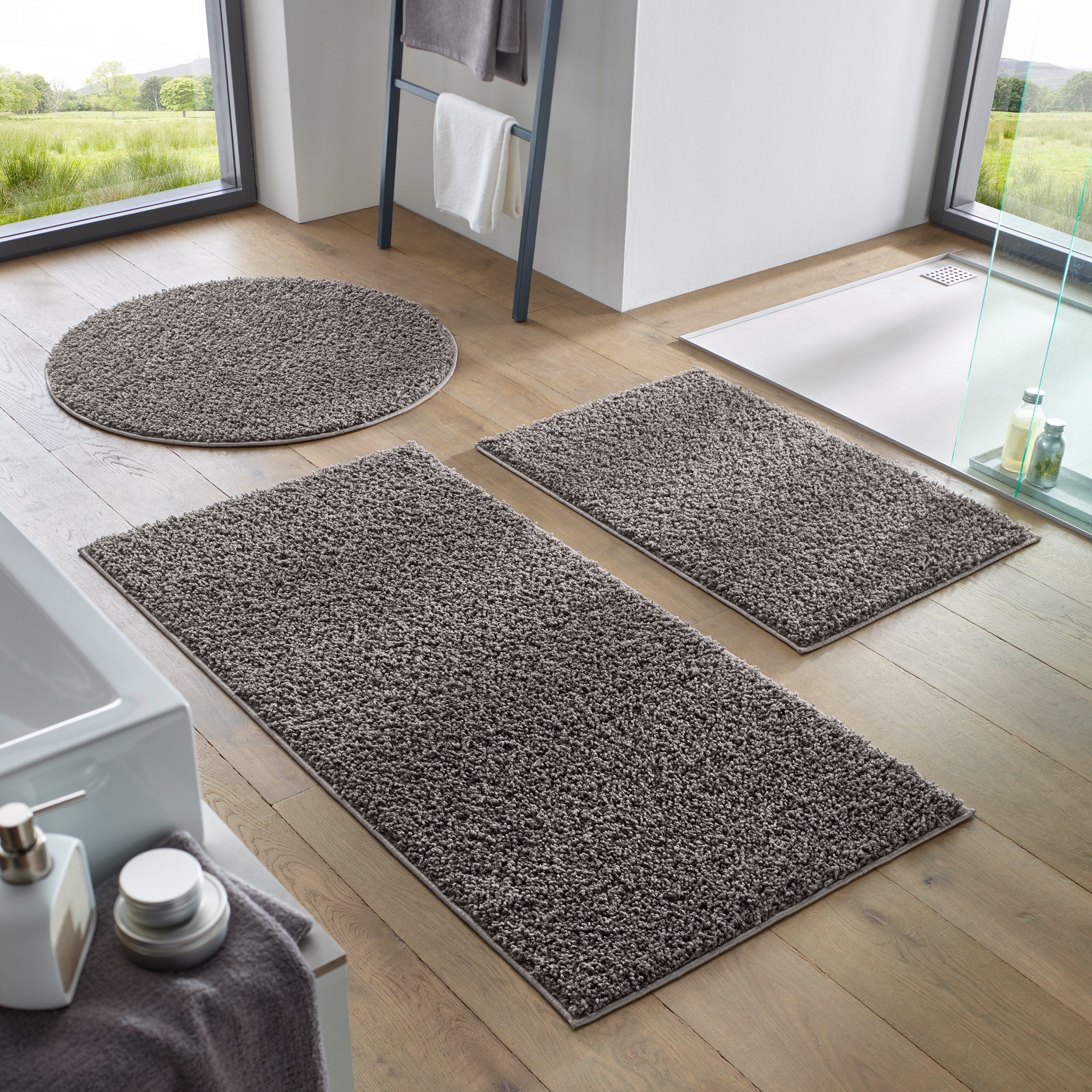 Küche Badezimmer Flur, rechteckig, Rutschfest, Höhe: cm Wohnzimmer Langflor-Teppich Badematte x Anthrazit TaCa - 30 Waschbarer 70 mm, 120 Home, Langflor-Teppich