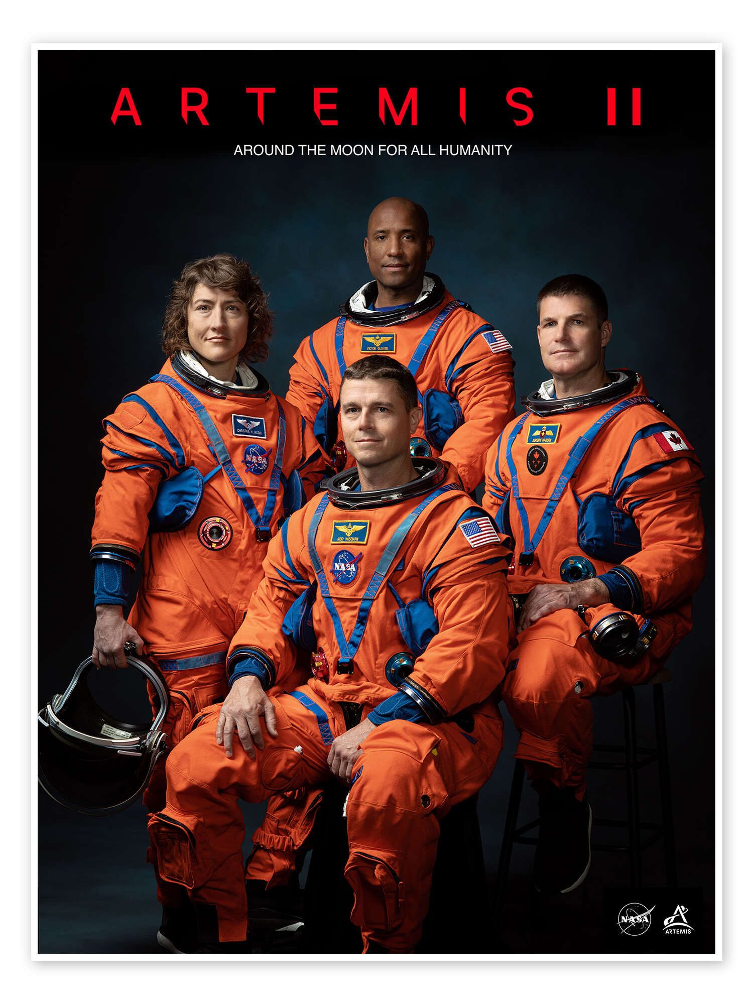 Posterlounge Wandbild Artemis II Astronauts Wiseman, Glover, Koch and Hansen, NASA, erhältlich als Poster, Leinwandbild, Wandsticker oder Acrylglasbild