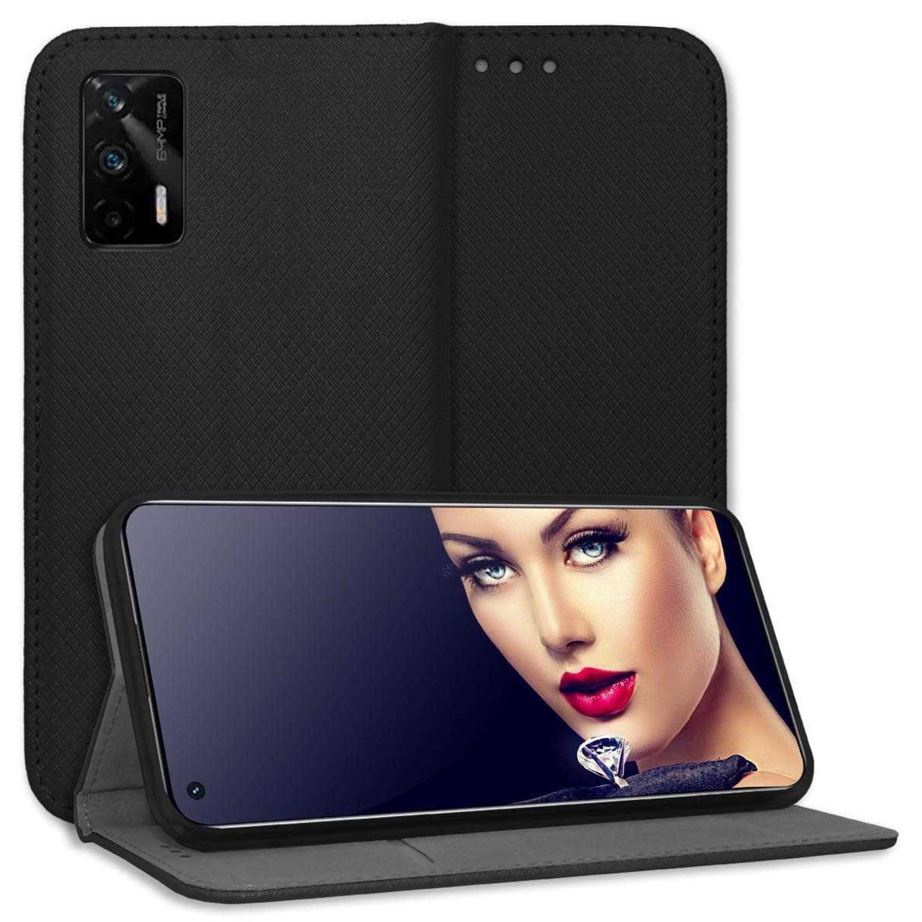 mtb more energy Smartphone-Hülle Smart Magnet für Realme GT 5G, Schwarz, Bookstyle Klapphülle Cover Wallet Case aus Kunstleder