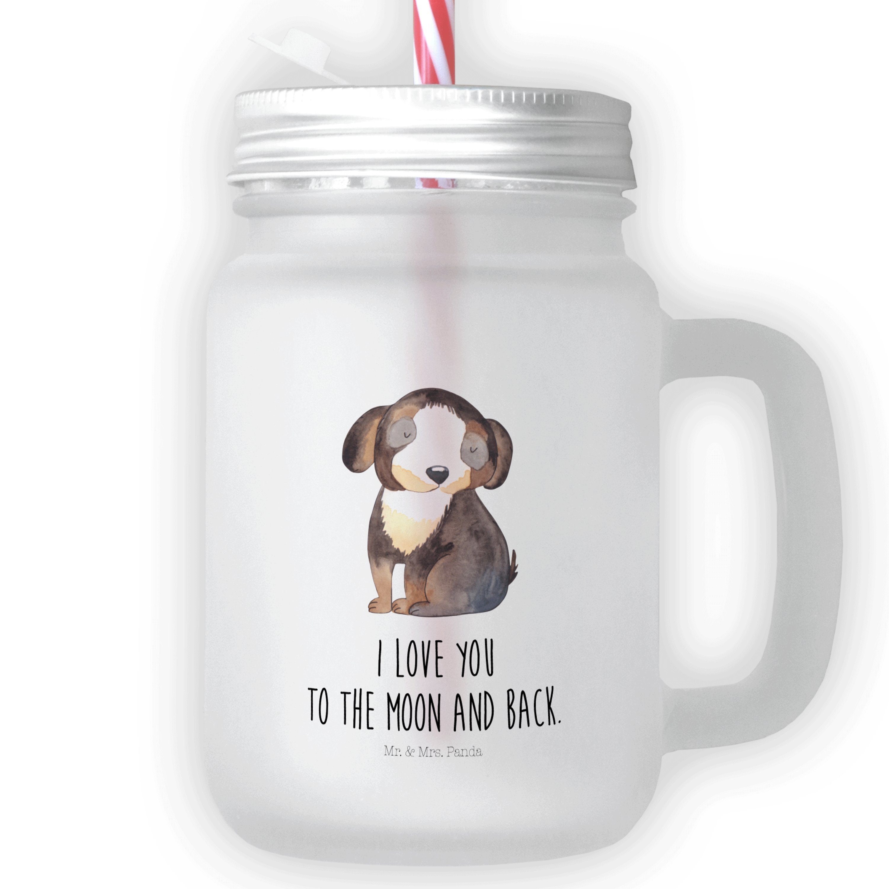 Mr. & Mrs. Panda Glas Hund entspannt - Transparent - Geschenk, Sprüche, Mason Jar, Hundemam, Premium Glas