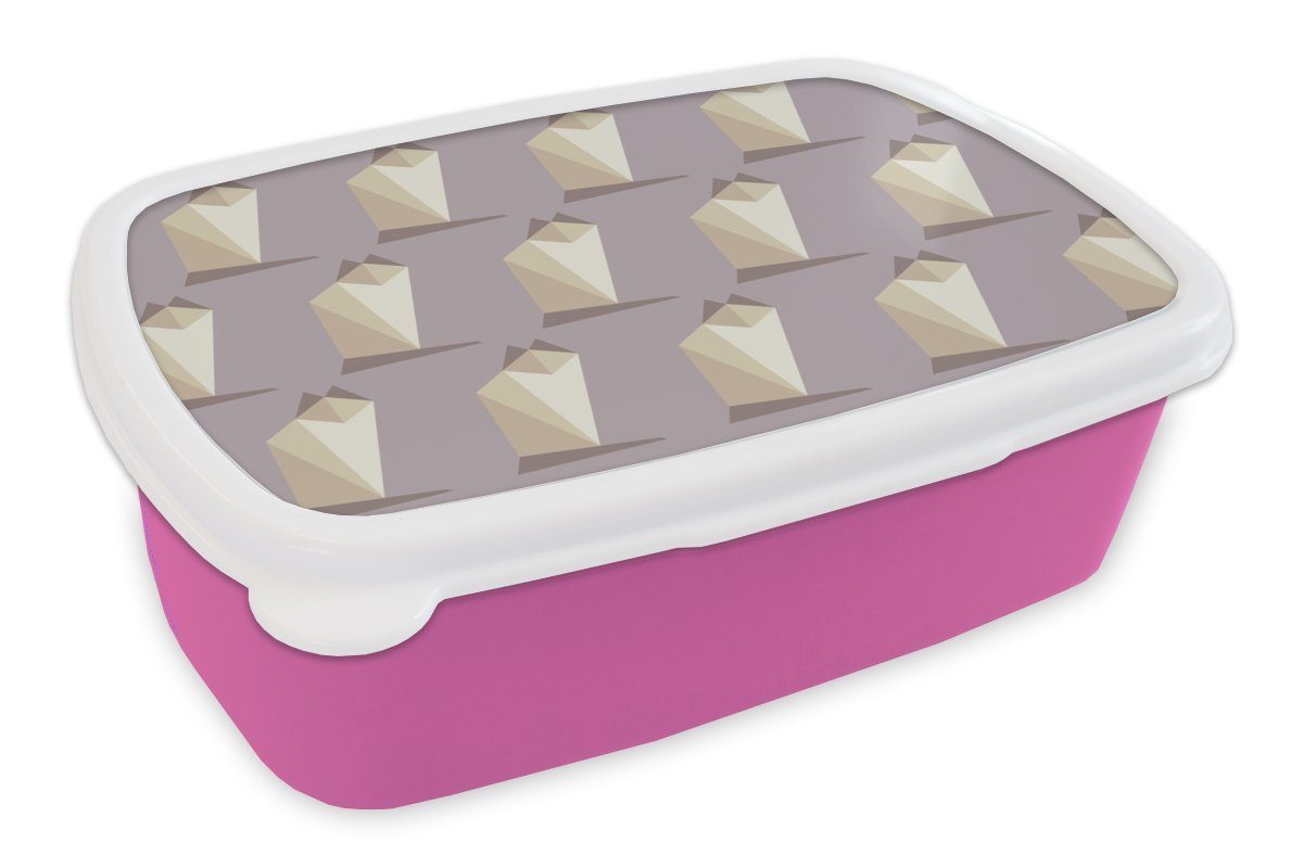 MuchoWow Lunchbox Origami Erwachsene, (2-tlg), Katze Kunststoff, rosa Kunststoff Brotbox - Brotdose Muster, Kinder, Snackbox, Mädchen, - für