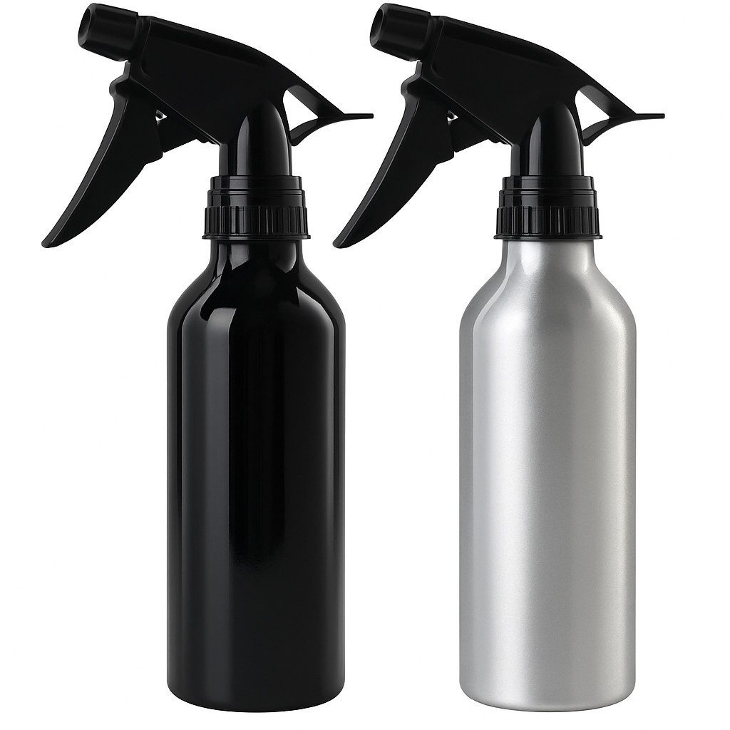 WestCraft Zerstäuberflasche 2er Set Sprühflaschen / Zerstäuber 200 ml – Aluminium Silber & Schwarz (2 St), Robuste Zerstäuber aus Aluminium – für Pflanzen, Pflege & mehr