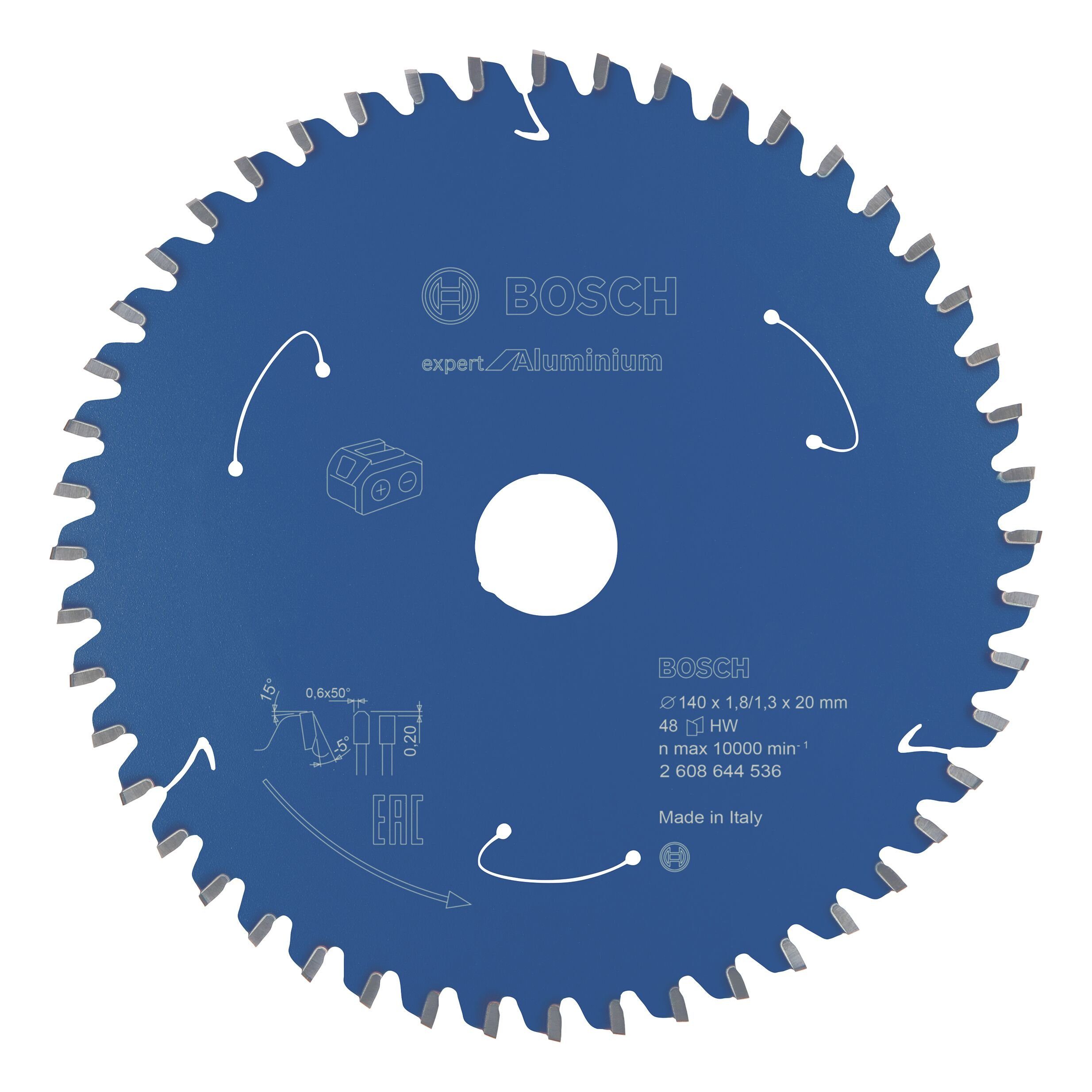 BOSCH Kreissägeblatt Expert, Akku for Aluminium, 140 x 1,8/1,3 x 20, 48 Zähne