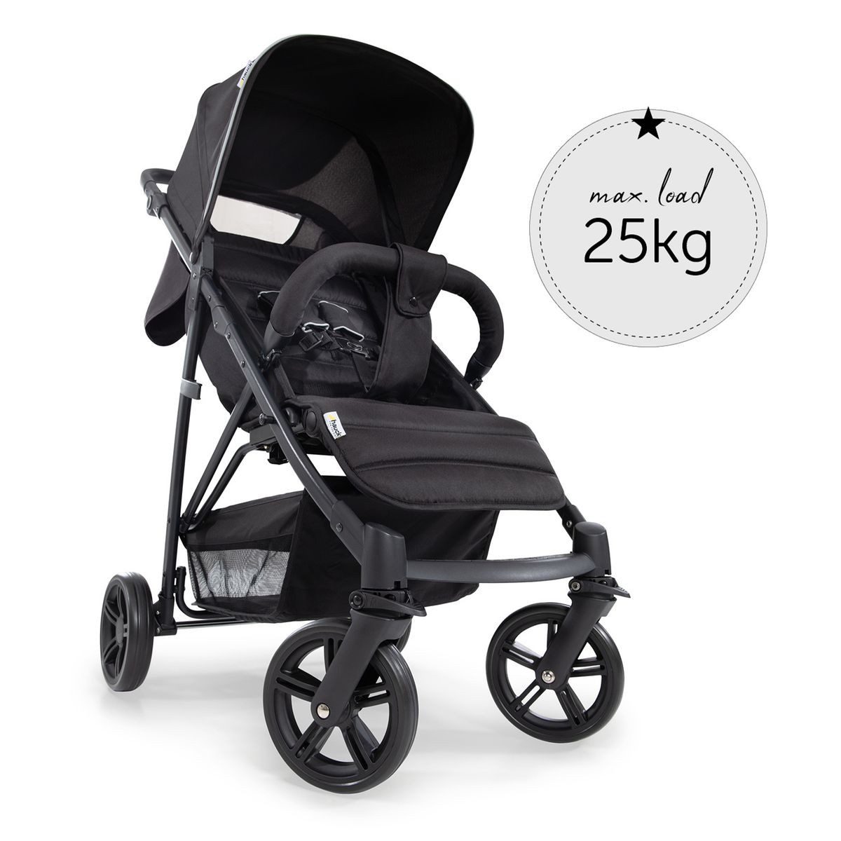 Hauck Sportbuggy Rapid 4 - Caviar Black, Sportwagen mit Liegefunktion Regenschutz, Insektenschutz & Lenkrad