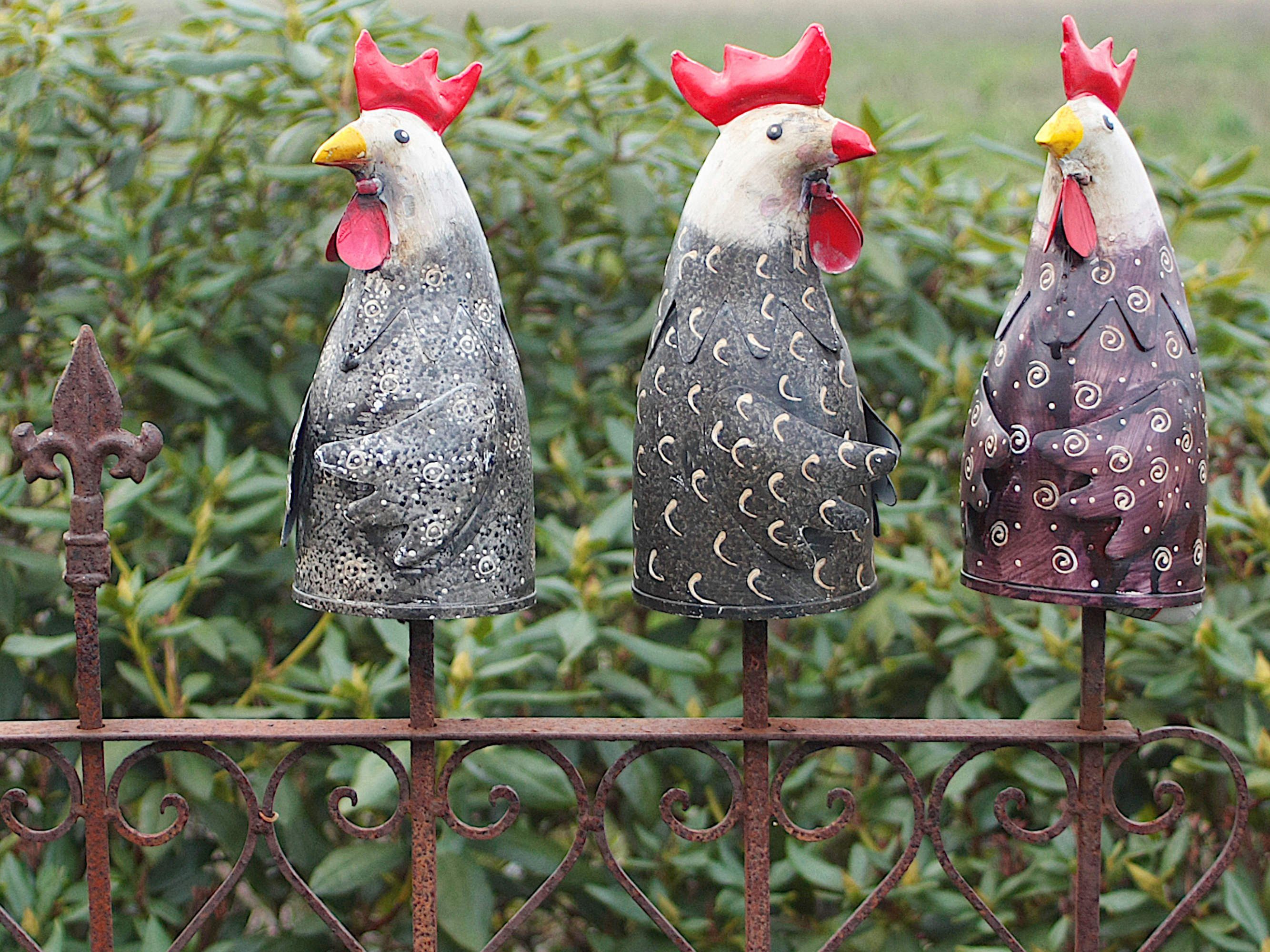 Paulslandhaus Gartenfigur Zaunhocker Hahn aus Metall günstig online kaufen