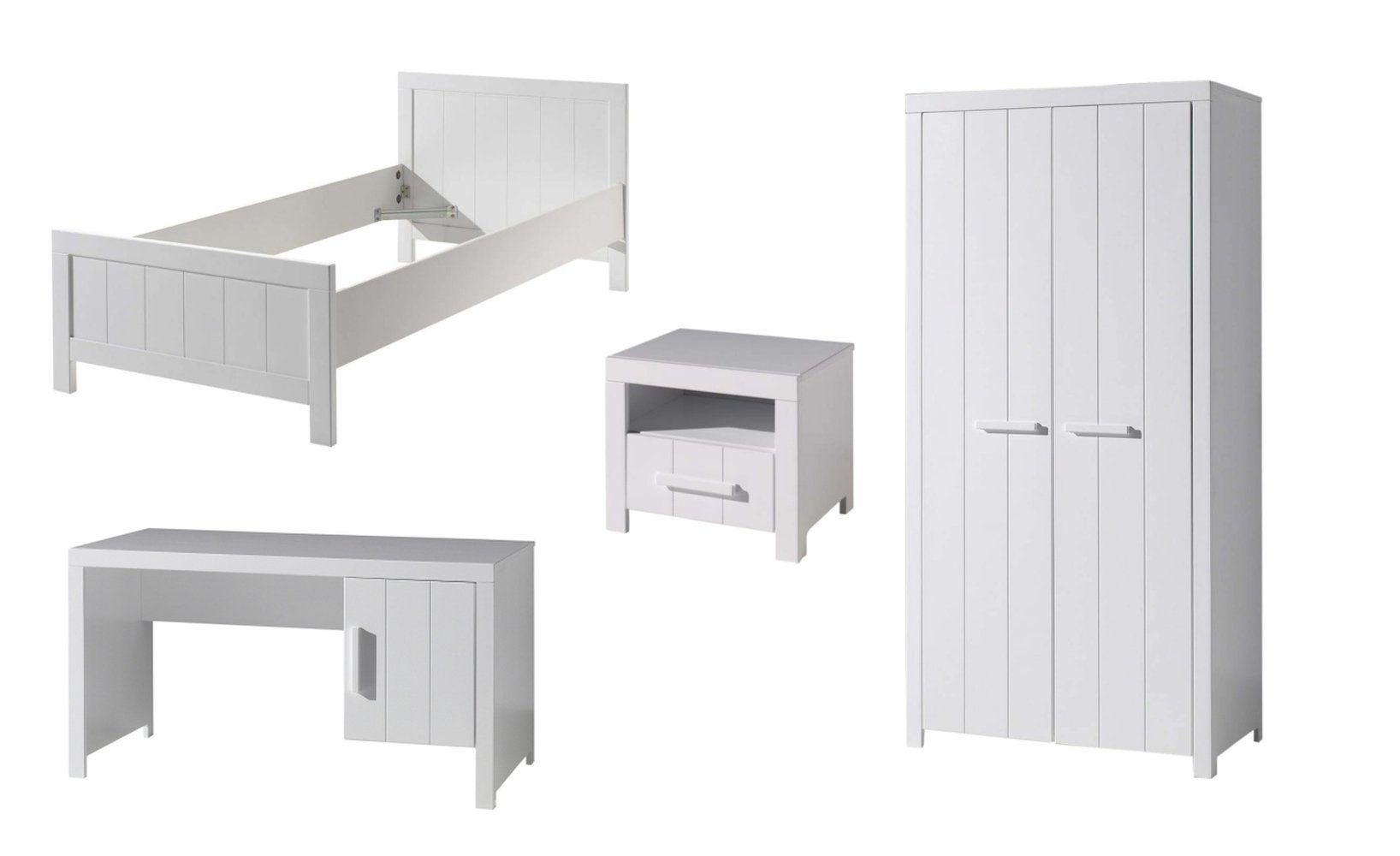 Vipack Jugendzimmer-Set aus Massiv Kiefer und MDF in Weiß.