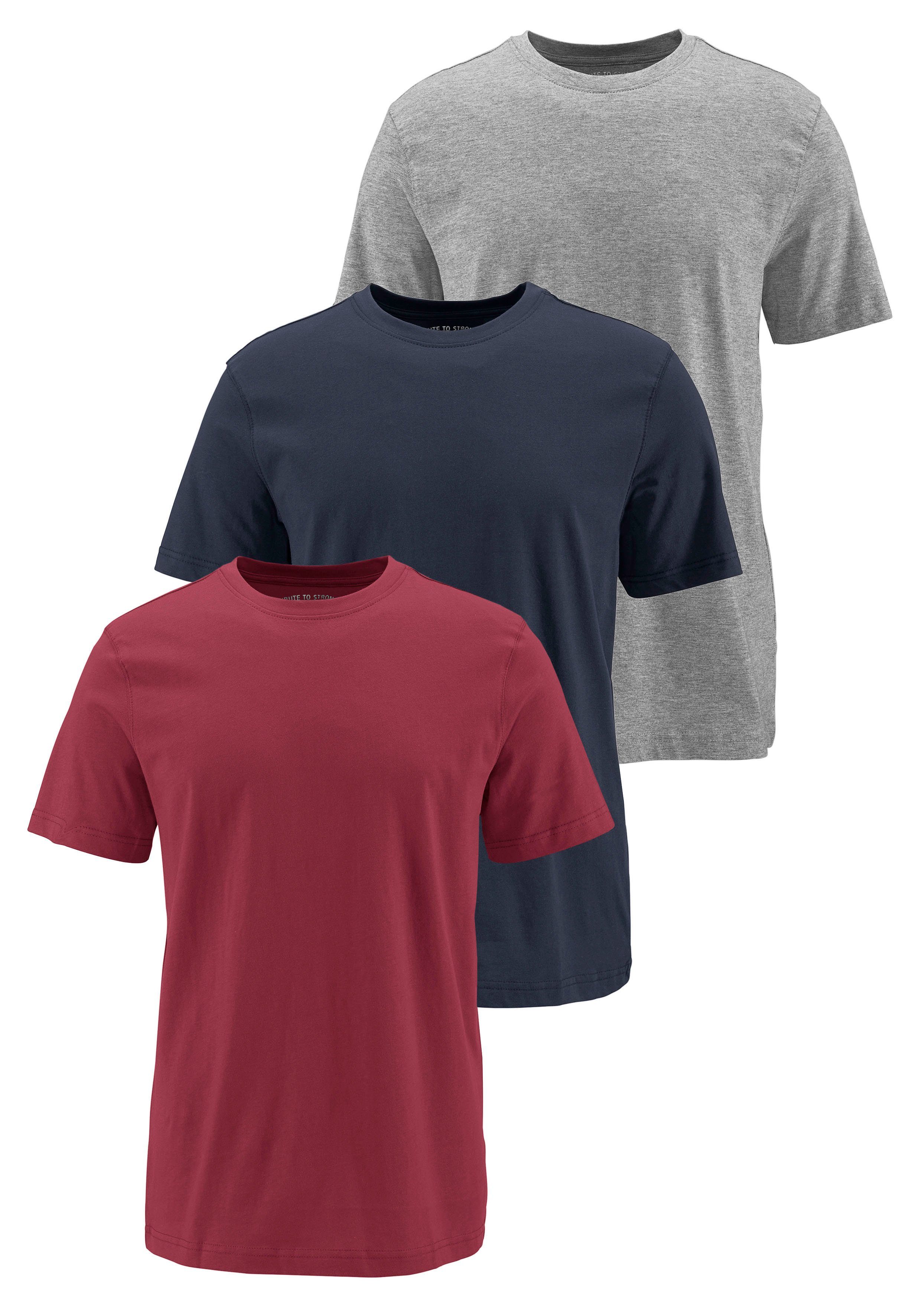 Man's World T-Shirt (Packung, 3-tlg., 3er-Pack) perfekt als Unterzieh- T-shirt rot, marine, grau-meliert