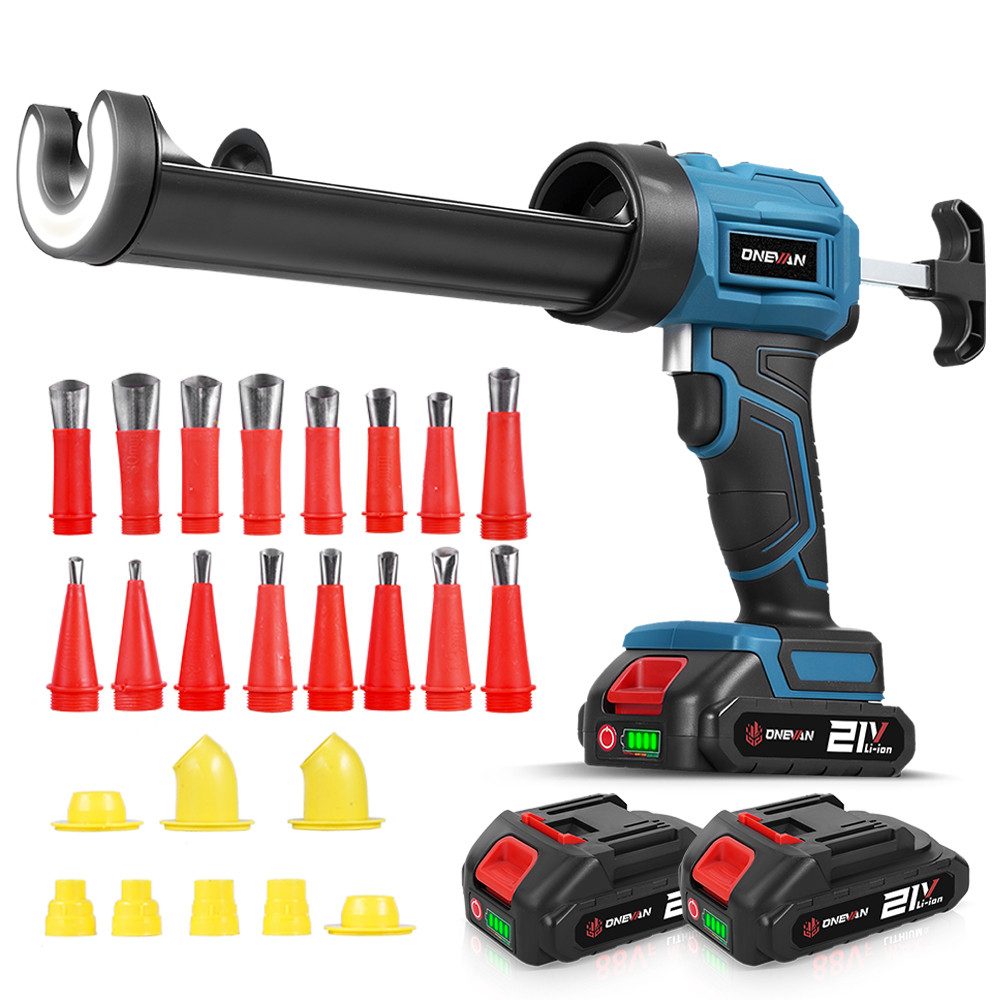 ONEVAN Akku-Kartuschenpistole Elektrische Kartuschenpresse mit 2x Akkus, 4 Geschwindigkeiten, einstellbar für 10oz / 300ml Kartuschen, Abdichten, Spachteln