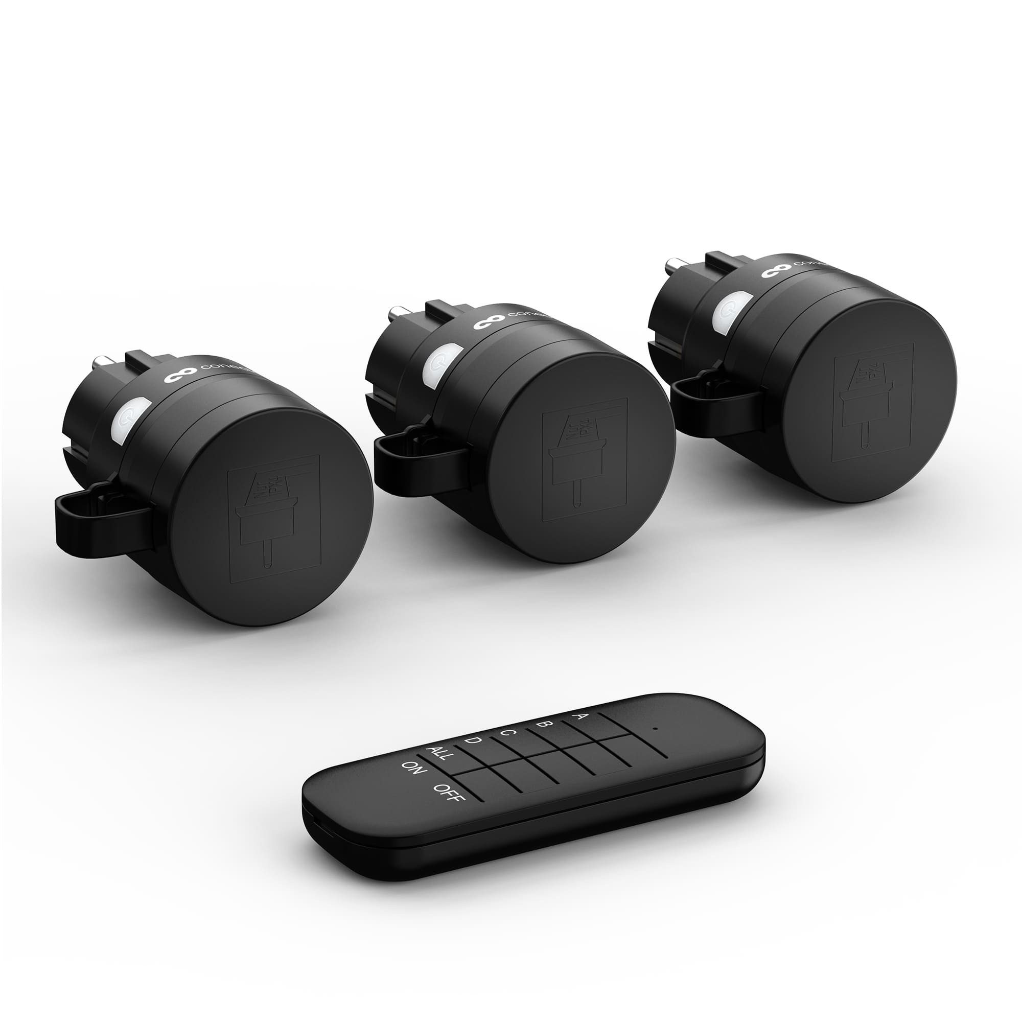 conecto Funksteckdose Funksteckdose mit Fernbedienung für außen Outdoor Set IP44, 3-St.