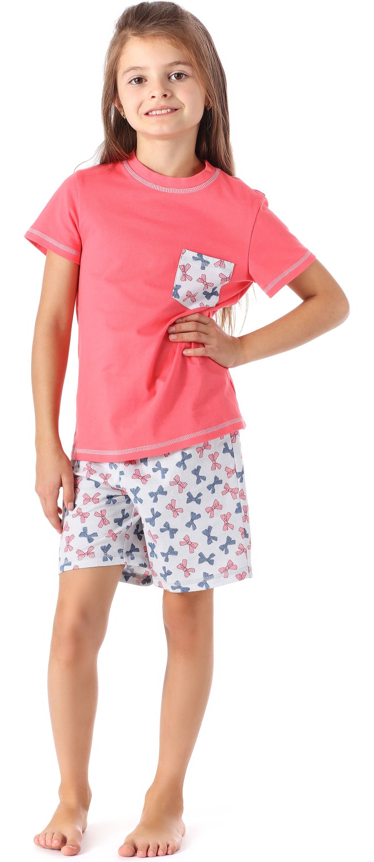 Merry Style Schlafanzug Baumwolle Schlafanzüge Korallenrot/Bögen aus Set MS10-292 Kurz Mädchen Pyjama