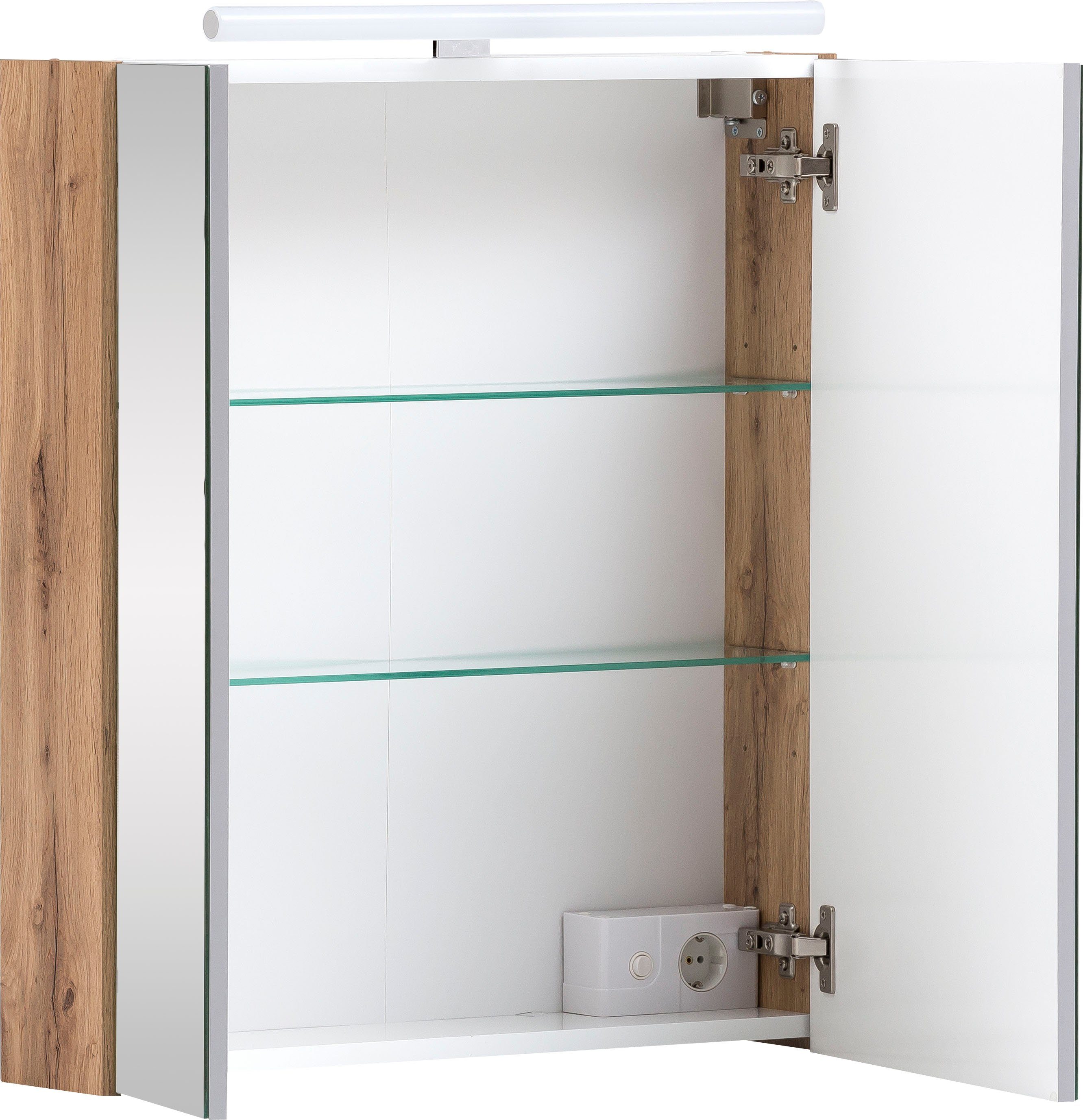 Schildmeyer Spiegelschrank Duo Breite 60 cm, 2-türig, LED-Beleuchtung, Schalter-/Steckdosenbox