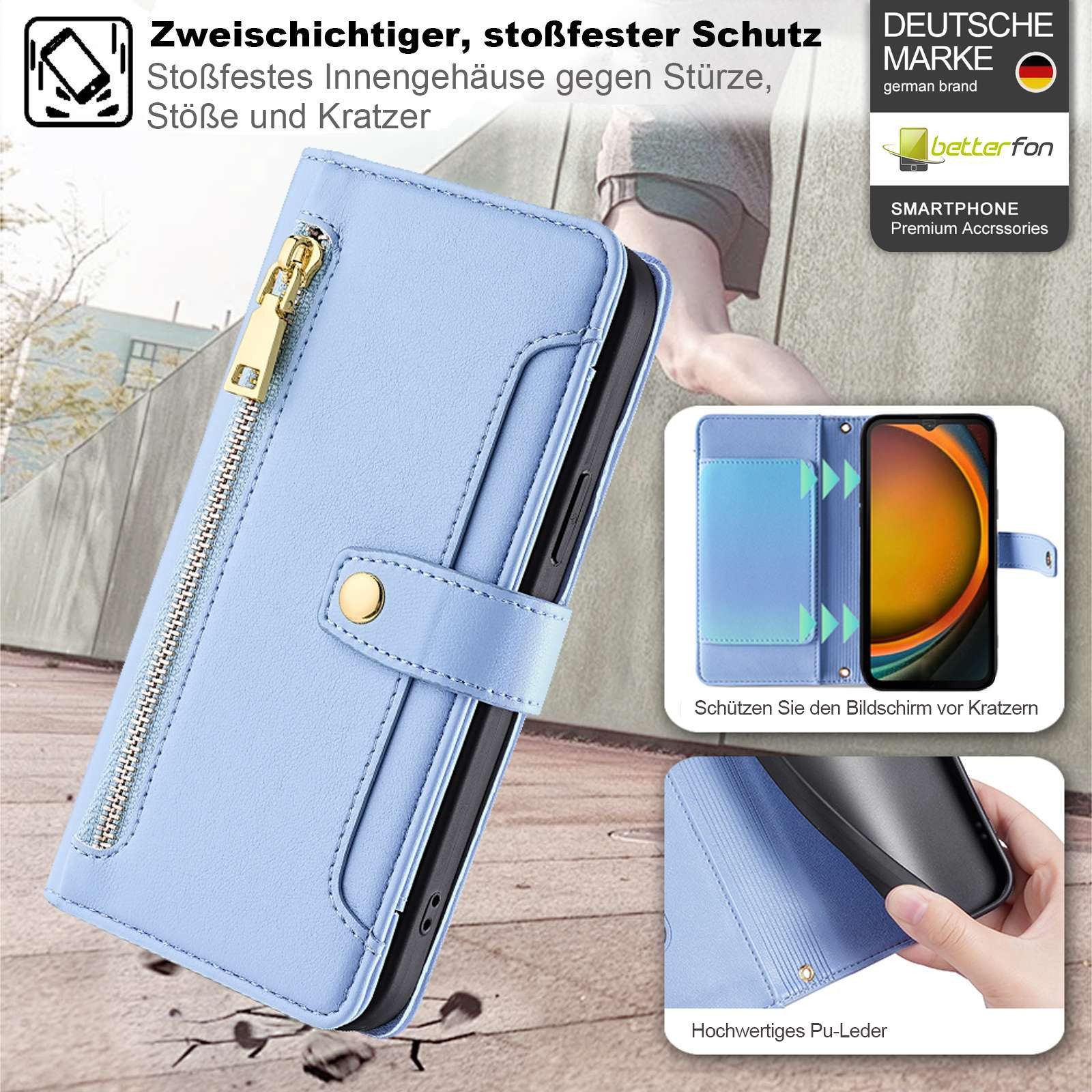 betterfon Handykette für Samsung Galaxy Leder Umhänge Hülle mit Kartenfächer, Hände frei – mit Silikonhülle & Schnur für flexiblen Alltag