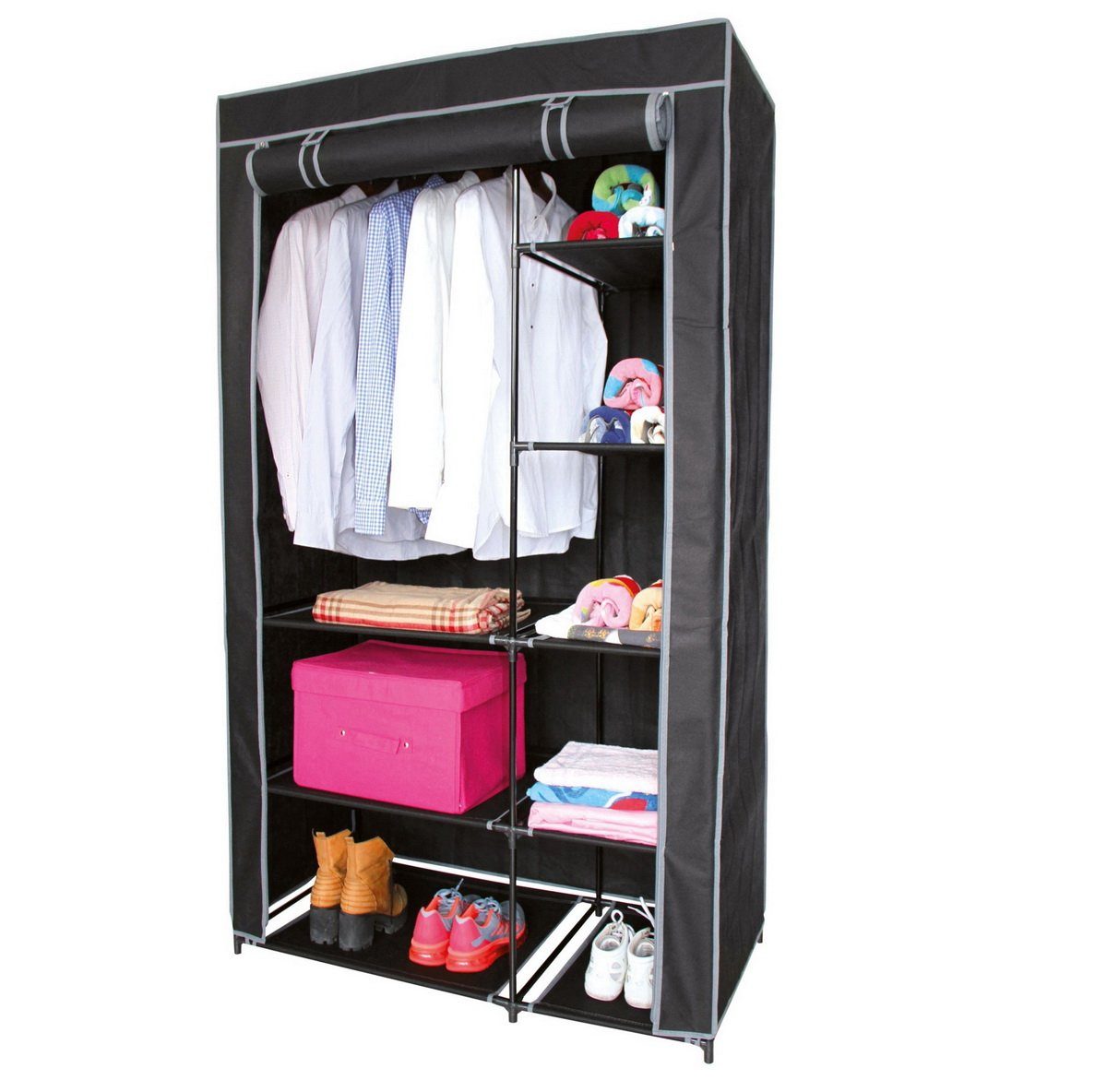 8 Penderie Garderobe Kleiderschrank Urban Regalen, Hochziehen Kleiderstange, Falt-Tür La 100x50x170cm Falt-Kleiderschrank zum Living mit