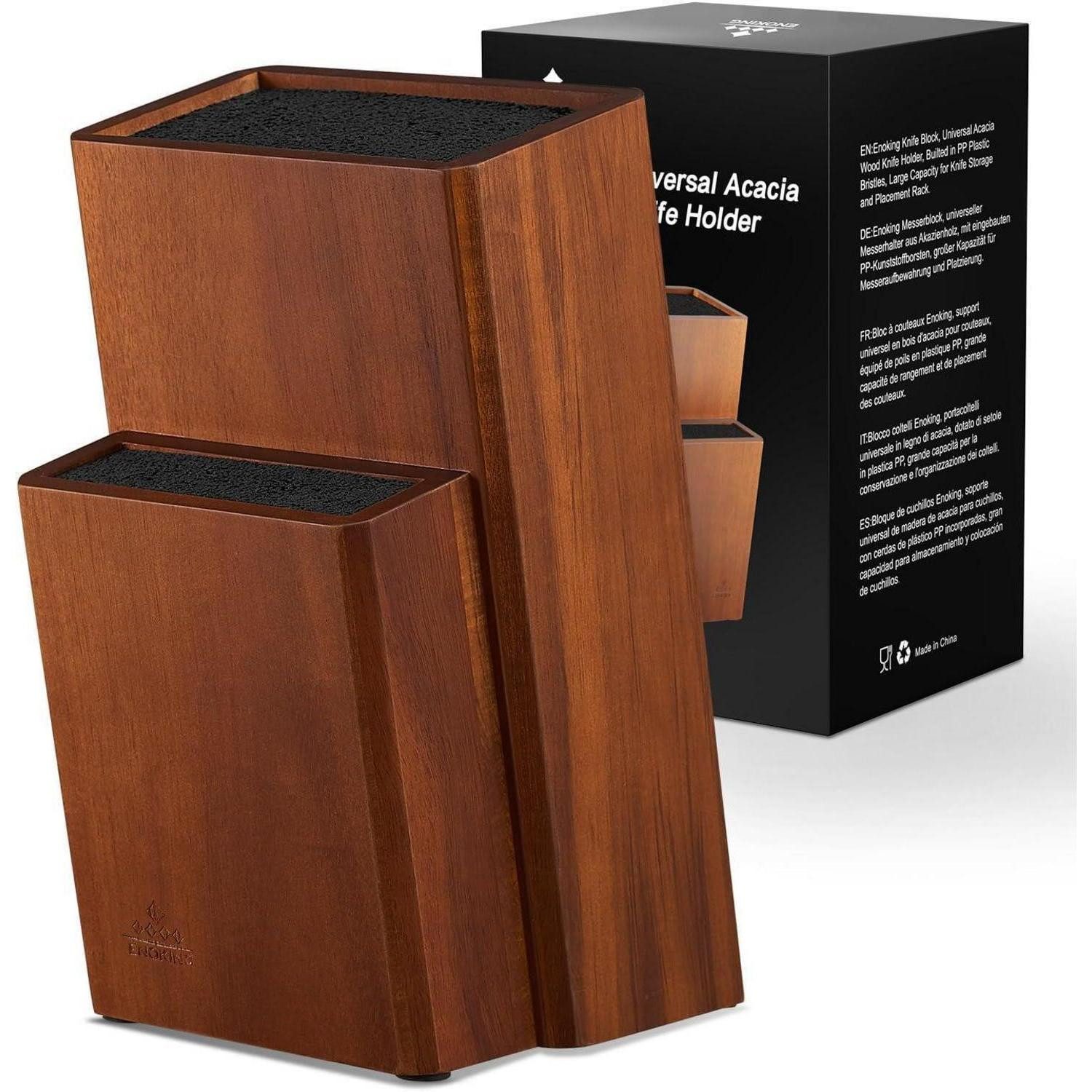 ENOKING Messerblock Messerblock Akazienholz mit Abnehmbaren Kunststoffborsten Universal