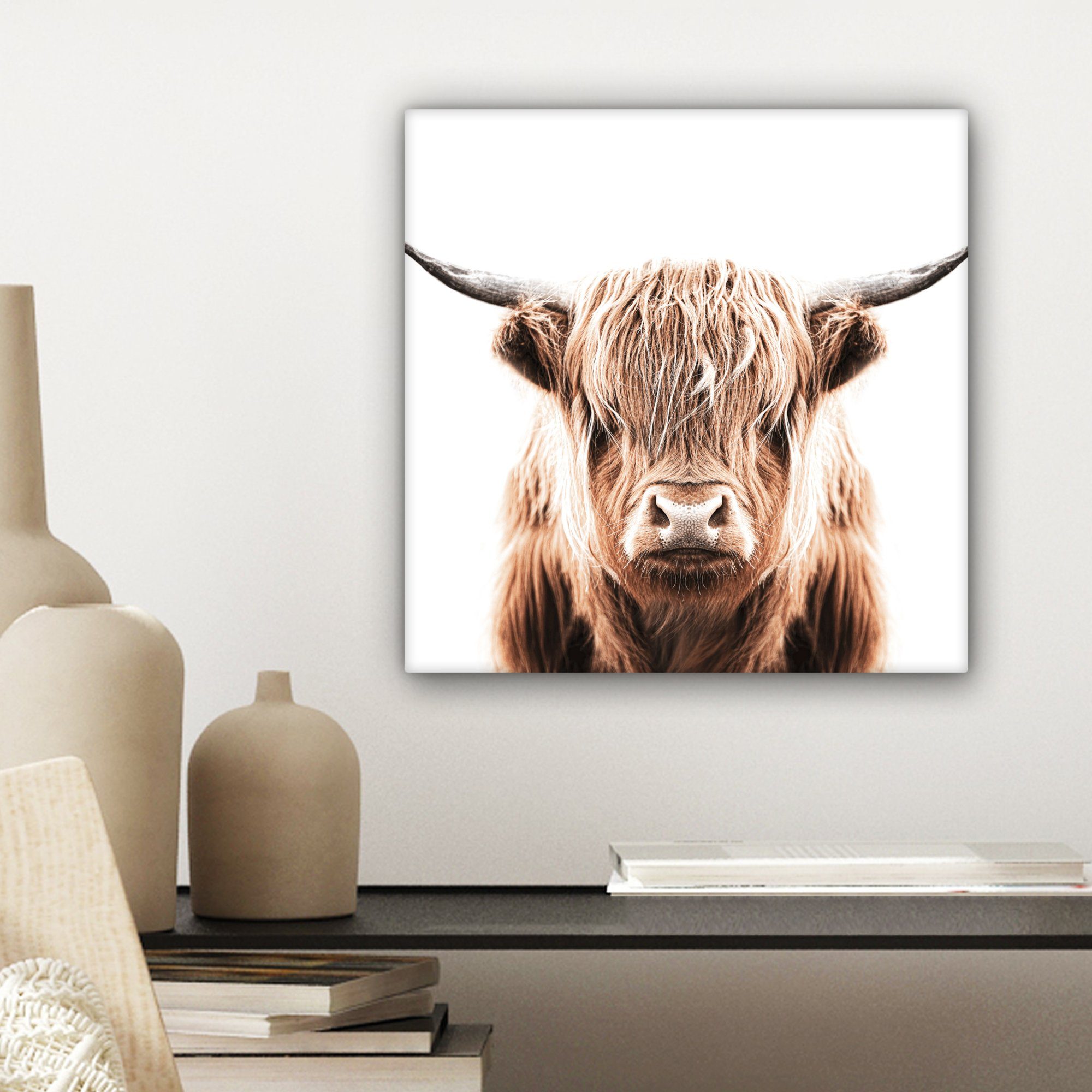 OneMillionCanvasses® Leinwandbild Tiere - Highlander Wohnzimmer Bilder (1 Schottischer Kuh, Schlafzimmer, 20x20 - Leinwand cm für St)