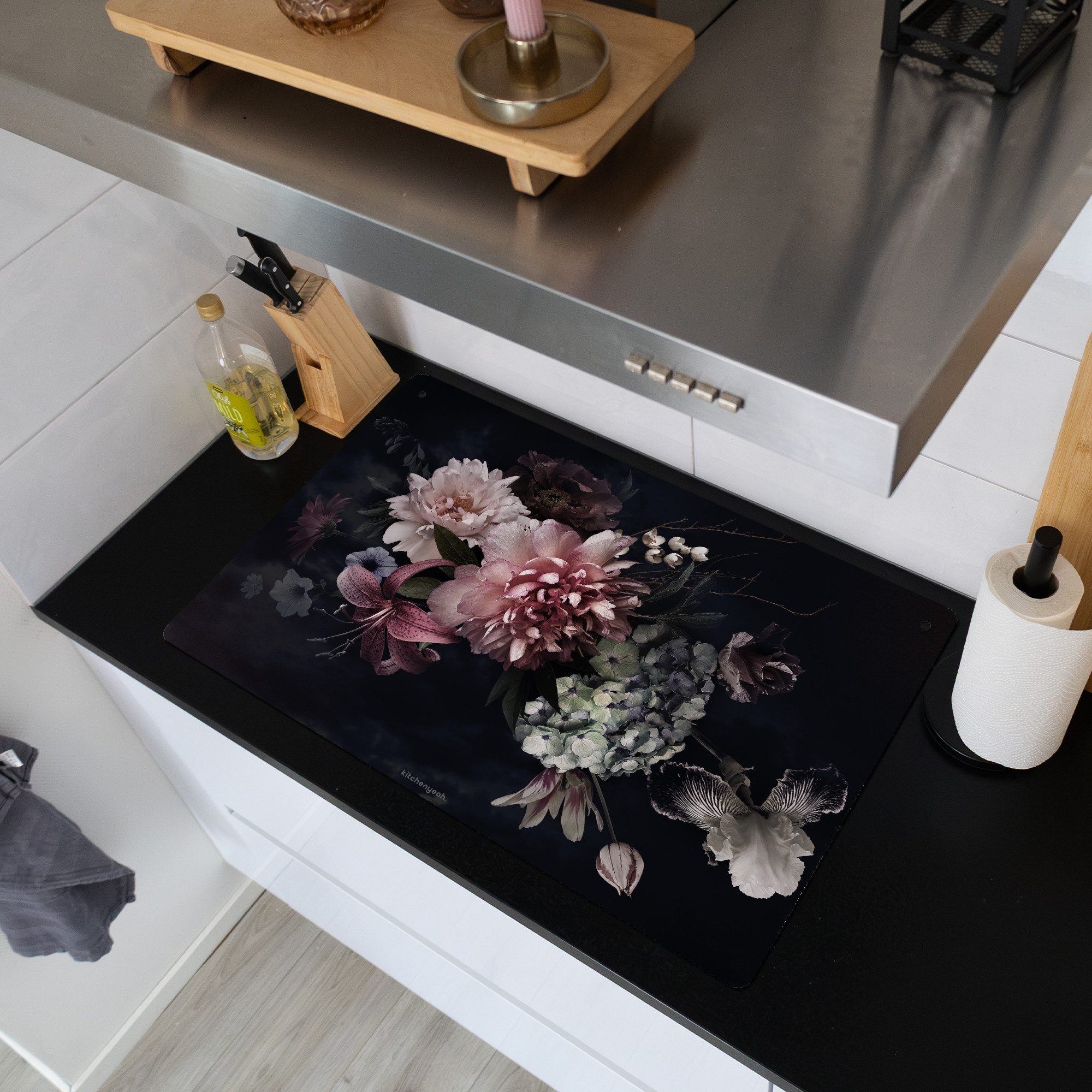 KitchenYeah Küchenrückwand Blumen - Vintage - Rosa, (1-tlg), Küche Herdabdeckplatte Ceranfeld, Küchengeräte, 81.6x52.7 cm
