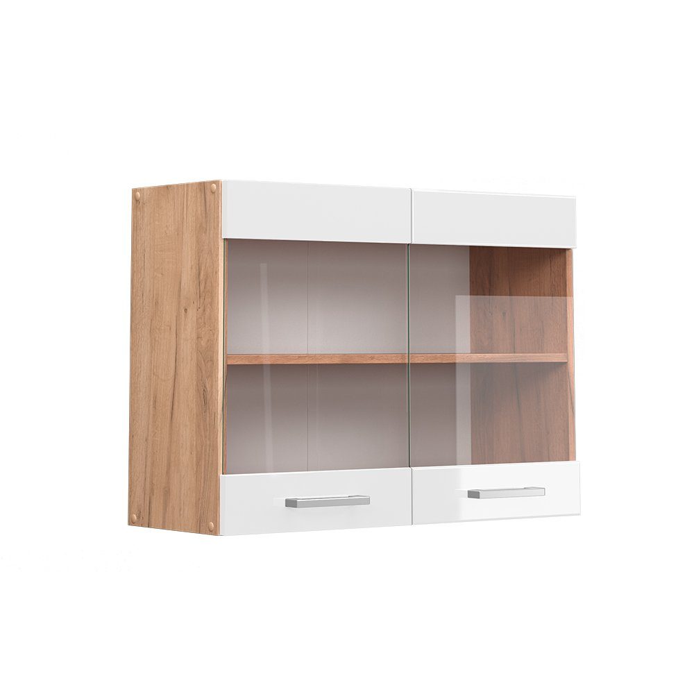 Vicco Küchenglasschrank R-Line Glashängeschrank Weiß Hochglanz/Goldkraft Ei günstig online kaufen