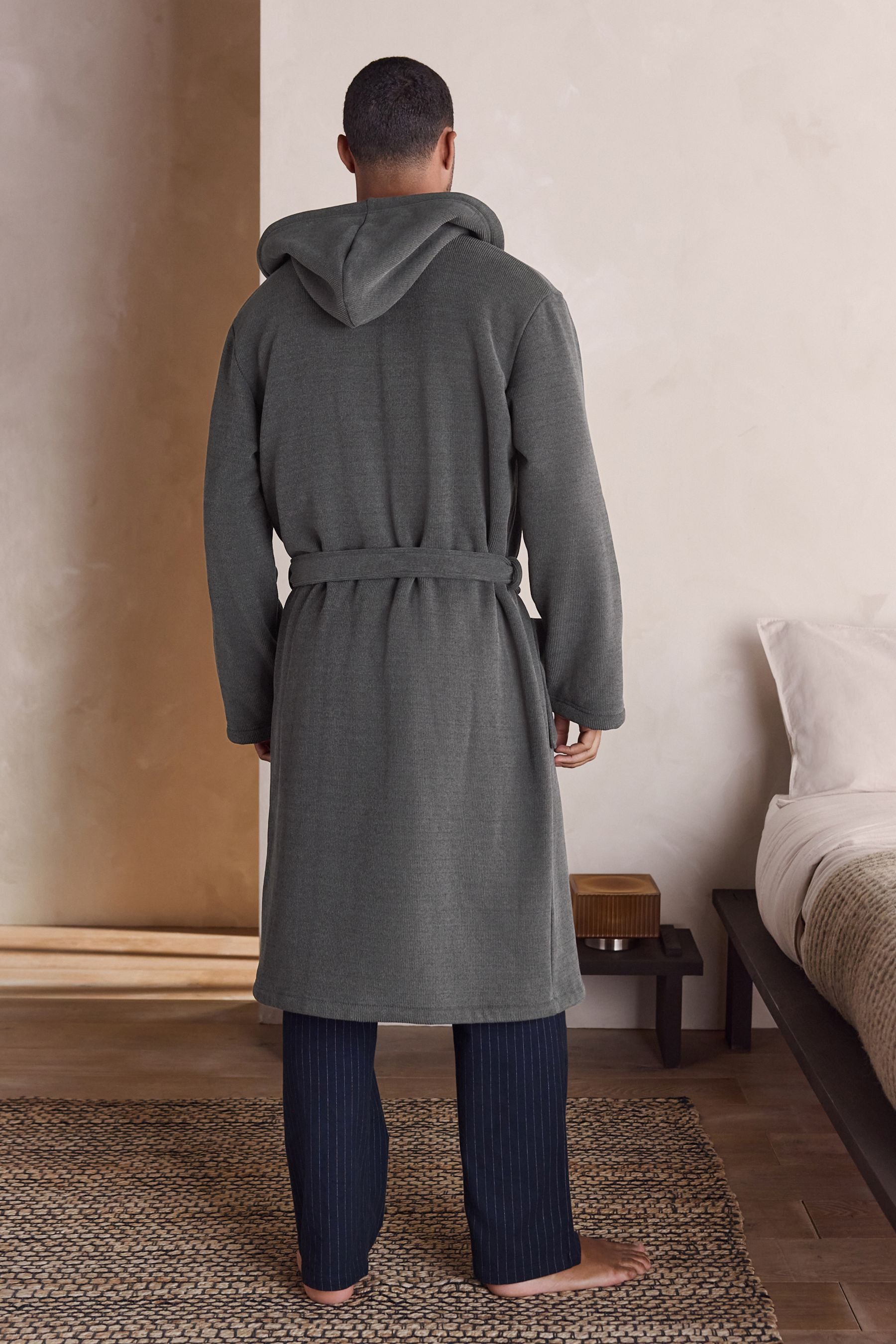 Next Herrenbademantel Strukturierter Morgenmantel, Polyester (recycelt)