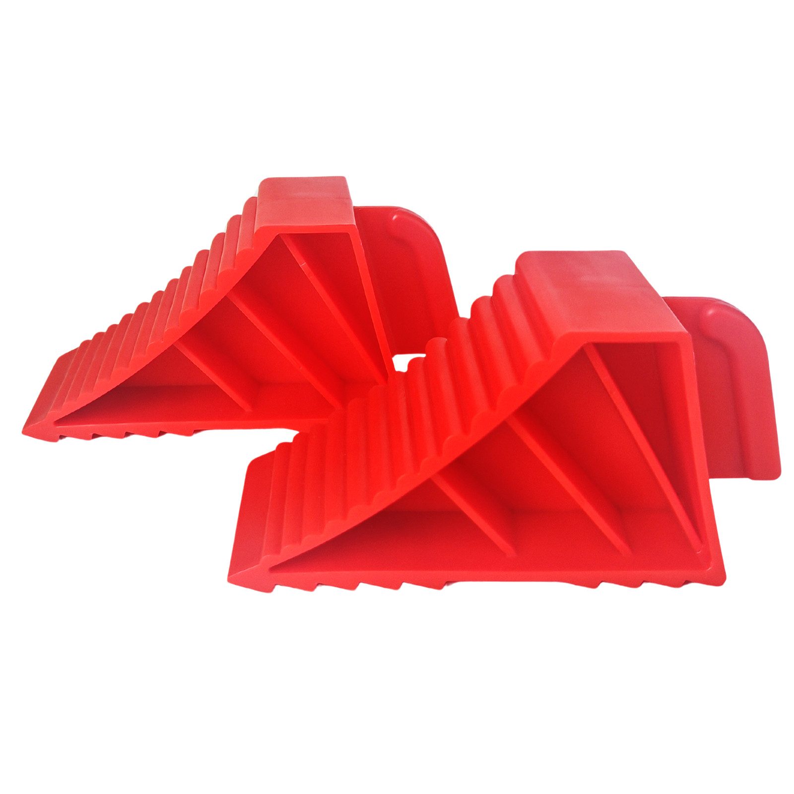 HELO24 Auffahrrampe 2x Unterlegkeile Radkeil mit Griff PKW 2,5t pro Paar Kunststoff Rot