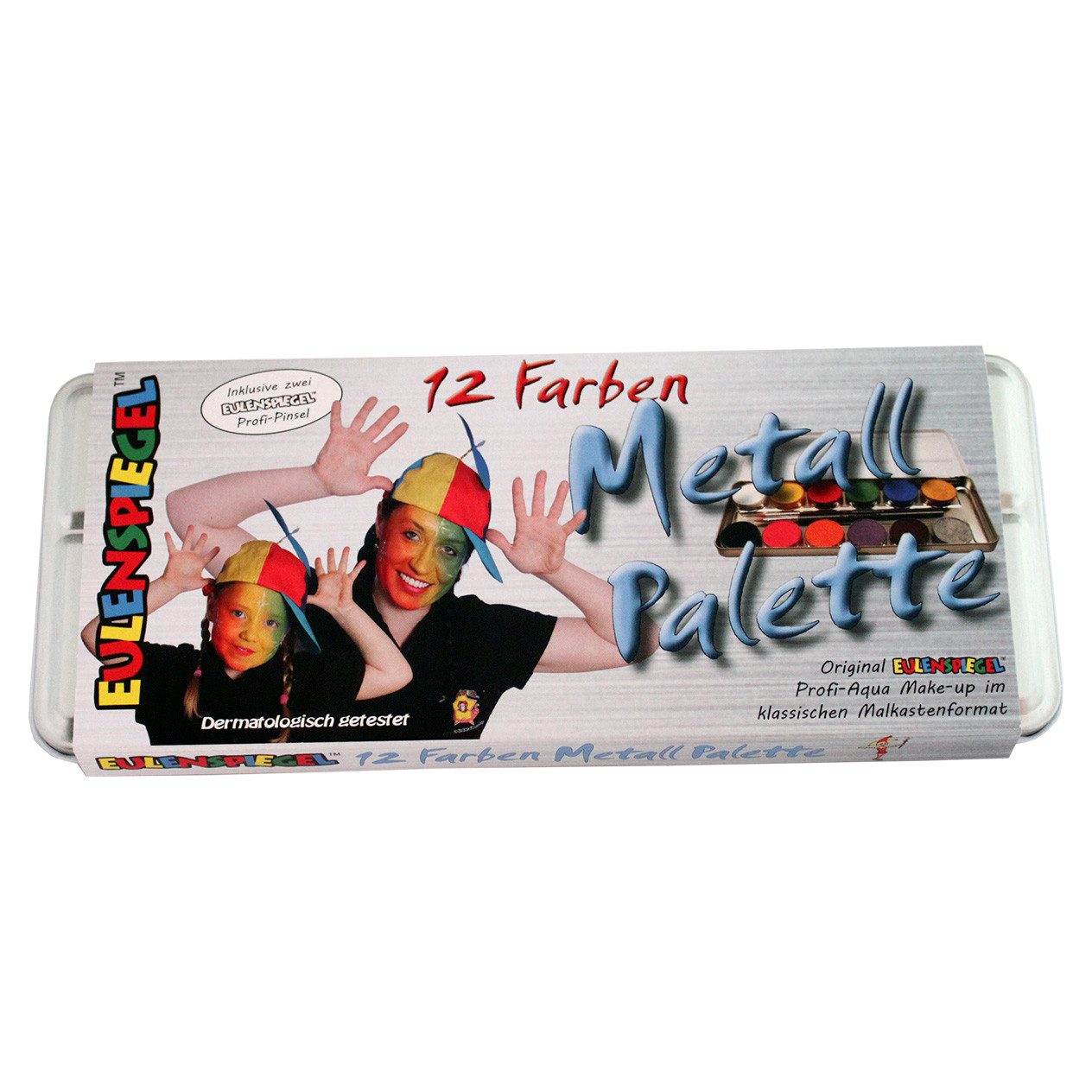 Eulenspiegel Theater Schminkpalette Profi Aqua Metall-Palette 12 Farben und 2 Profi Pinseln (1-tlg), Made in Germany, dermatologisch getestet