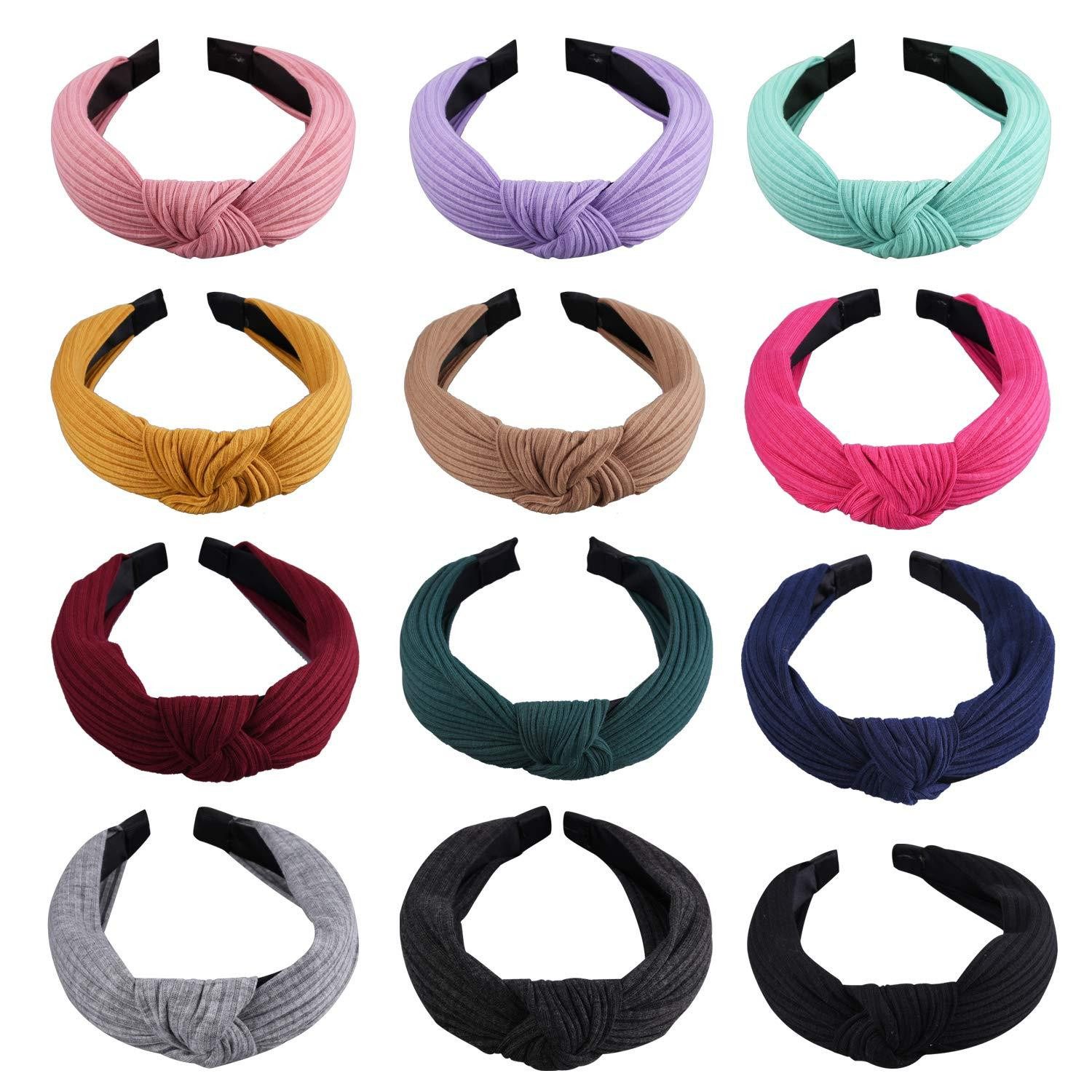 Haarreif 12 Damen Knoten Stirnbänder Haarband Set Mädchen 12 Farben