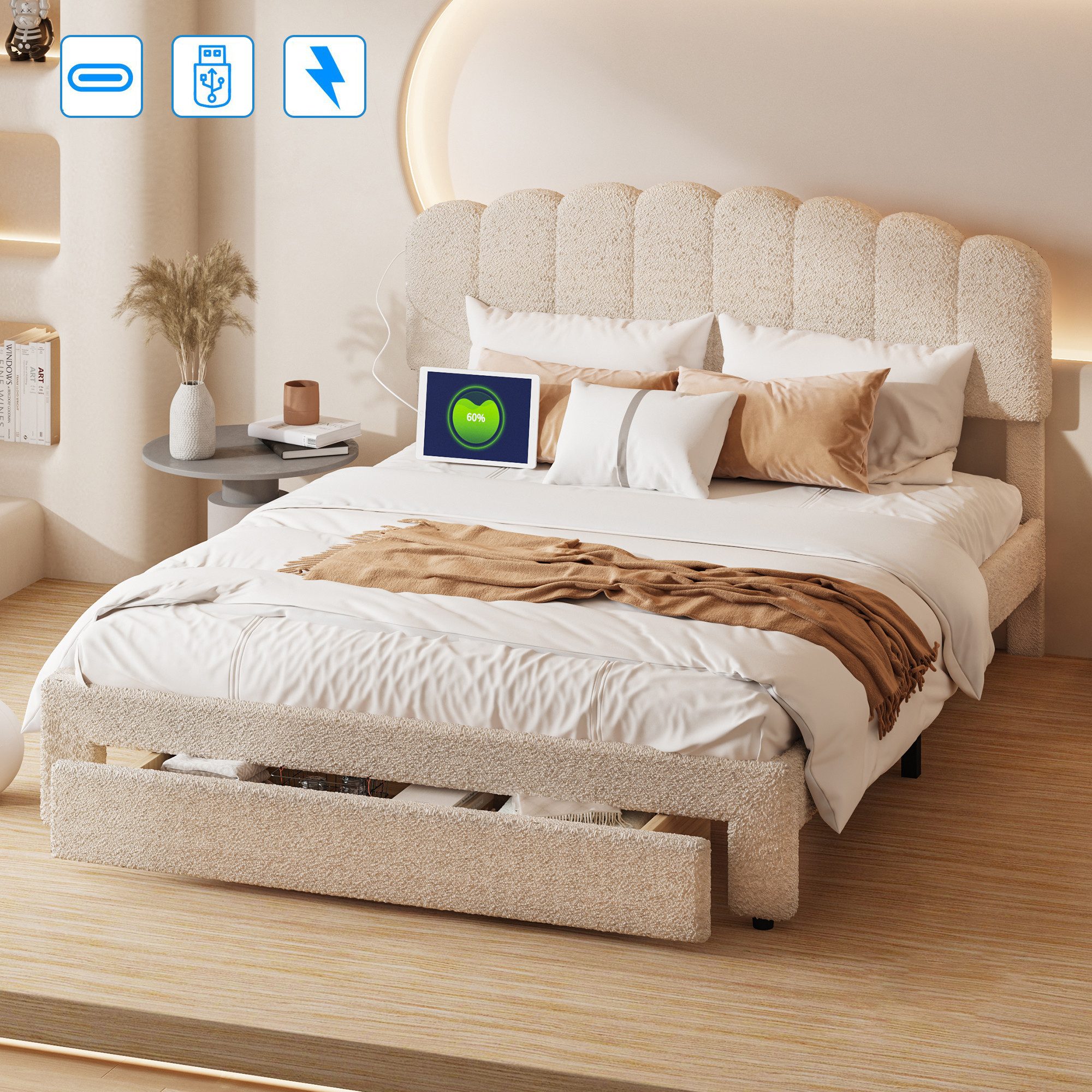 Furnishings Home Polsterbett Doppelbett Stauraumbett Ladefunktion günstig online kaufen