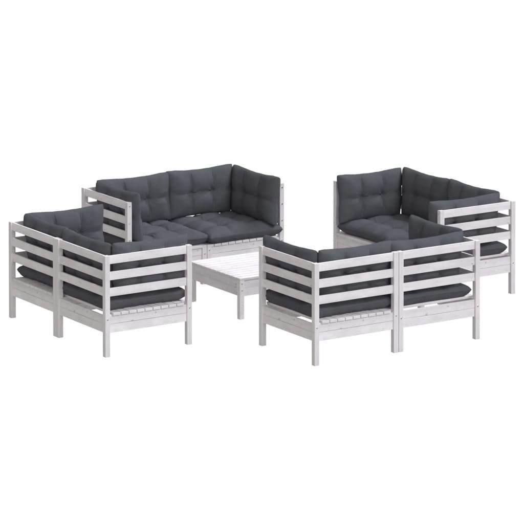vidaXL Gartenlounge-Set 9-tlg. Garten-Lounge-Set mit Anthrazit Kissen Kiefernholz, (1-tlg)