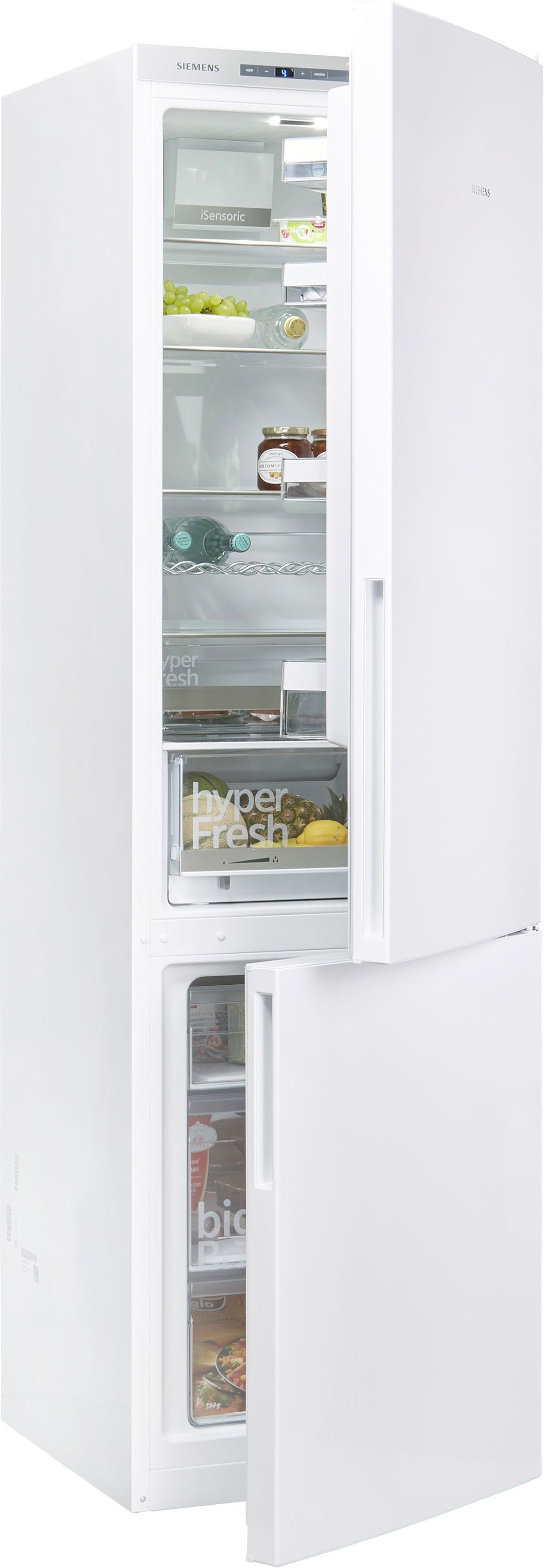 SIEMENS Kühl-/Gefrierkombination iQ500 KG39EAWCA, 201 cm hoch, 60 cm breit, lowFrost, hyperFresh Schublade, bigBox, LED-Licht, Flaschenregal