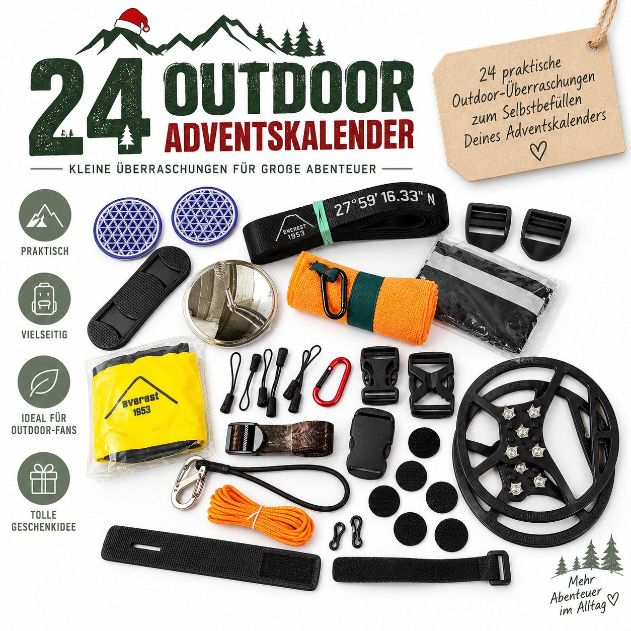 everest 1953 DIY-Adventskalender 2026 Survival 24 Überraschungen Sport Outdoor für kleine Säckchen, Made in Germany