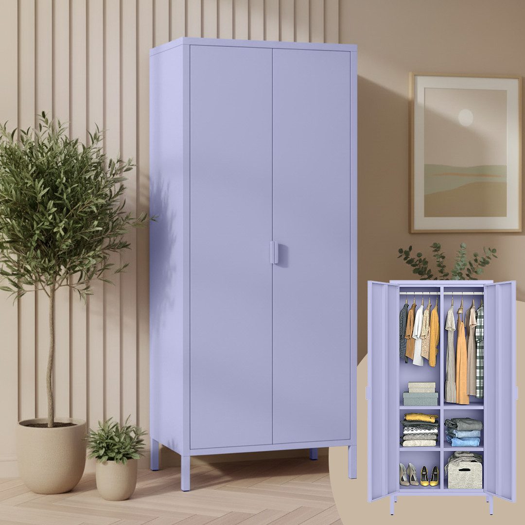 skølm Kleiderschrank Ituri aus Metall (Lila) Metallschrank mit 6 Fächern & 2 Kleiderstangen, 170x80x45 cm