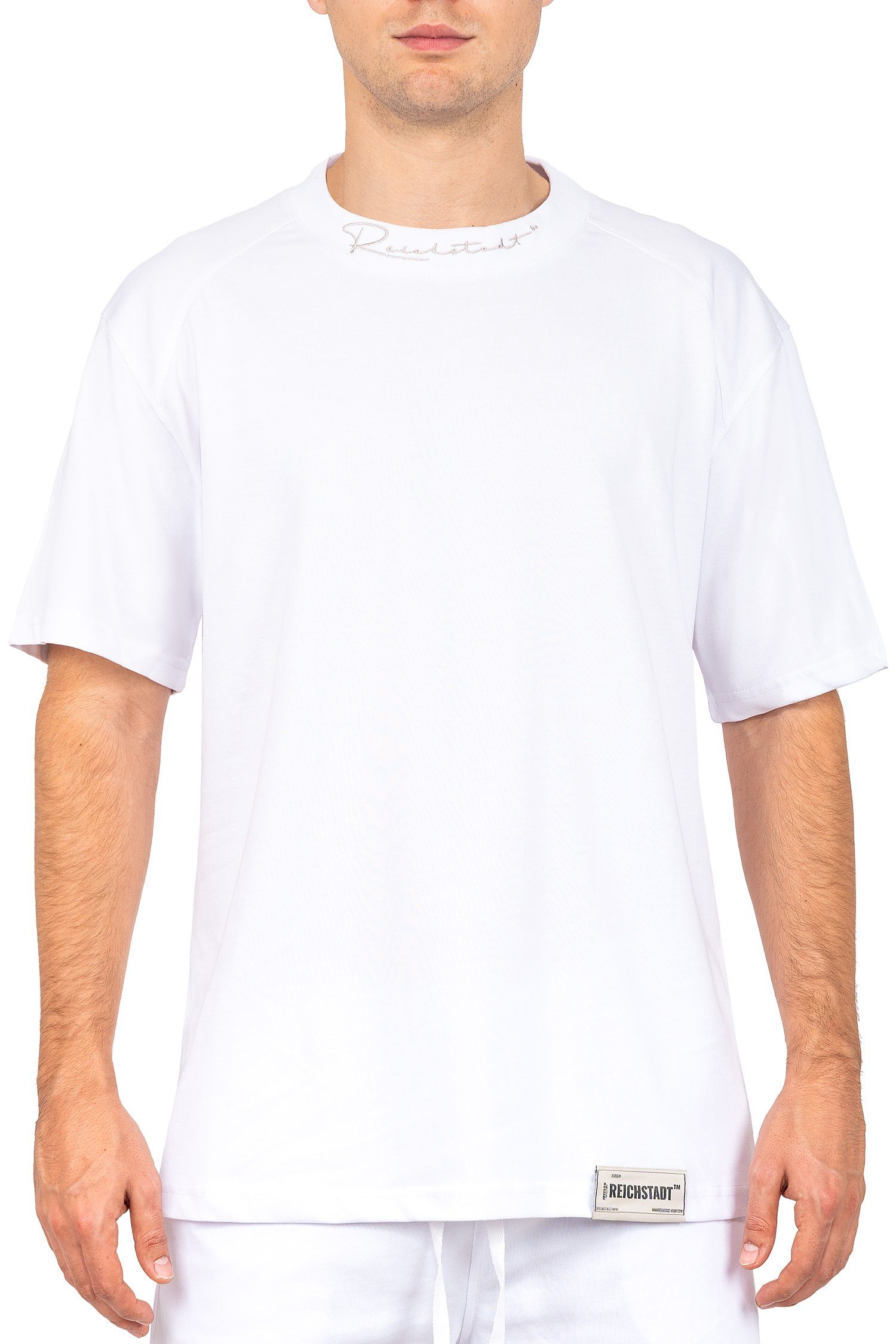 Reichstadt Oversize-Shirt Casual Kurzarm T-shirt 23RS041 (1-tlg) mit Stitching am Kragen Weiß