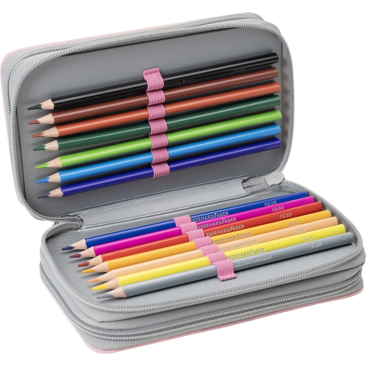 Eberhard Faber Federtasche EBERHARD FABER Schüleretui Triple Decker Katze gefüllt grau/rosa 36