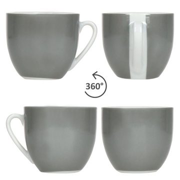 MamboCat Tasse 6er Set Variant Grau Kaffeetassen mit Untertassen für 6 Personen, Porzellan
